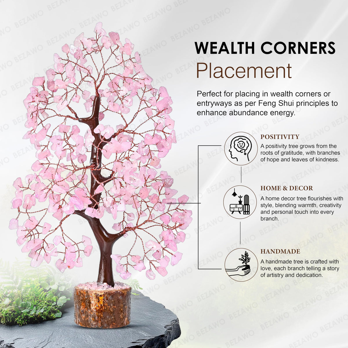 Crocon® Rose Quartz Crystals Tree, Birthday Gifts for Women & Men, Pink House Decor for Shelf, Healing Crystals Spiritual Gift, House Warming Gift New Home, Birthday Gifts - Mom, Sister & Girlfriend