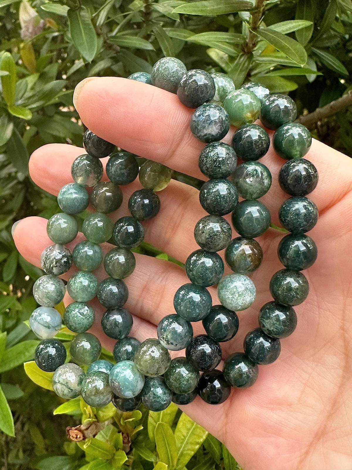 GAF TREASURES Moss Agate Crystal Bead Bracelet 8mm, Genuine Moss Agate Stretch Gemstone Bracelet, Healing Crystal Bracelet, Gift for Men & Women (1)