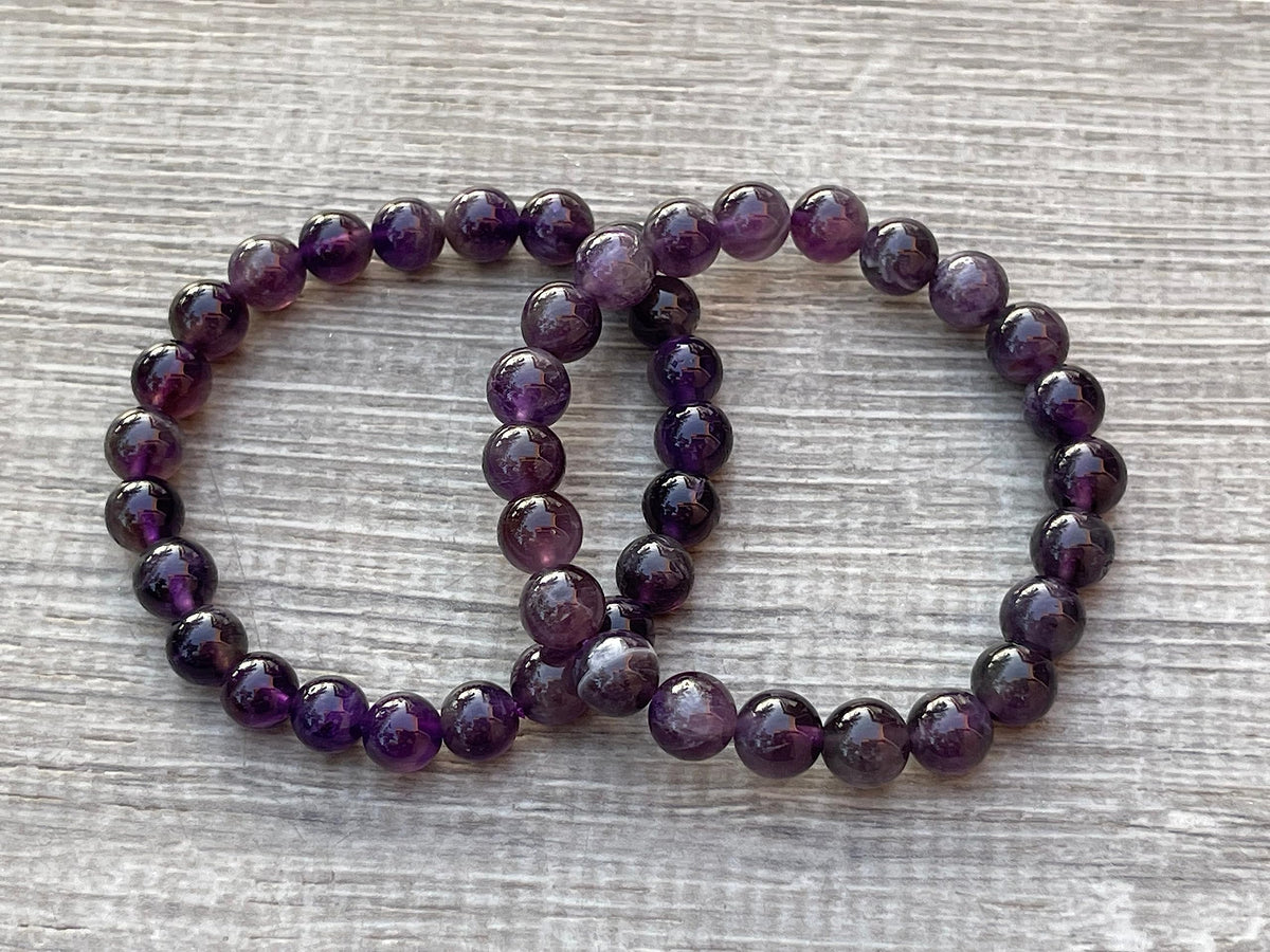 GAF TREASURES Amethyst Crystal Bead Bracelet 8mm, Genuine Purple Amethyst Stretch Gemstone Bracelet, Healing Crystal Bracelet, Gift for Men & Women (1)