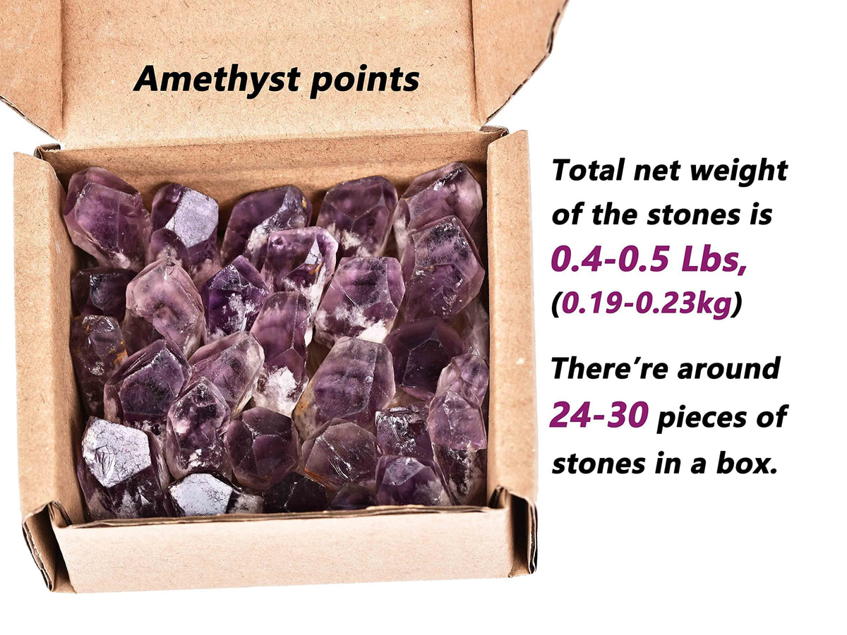 JIC Gem 24-30Pcs 0.4-0.5 Lbs Bulk Amethyst Healing Crystals Rough Stones,raw Amethyst Point Bulk,Amethyst Chips Bulk,for Reiki Healing,DIY Jewelry Making, Witchcraft, Tumbling, Fountain Rocks