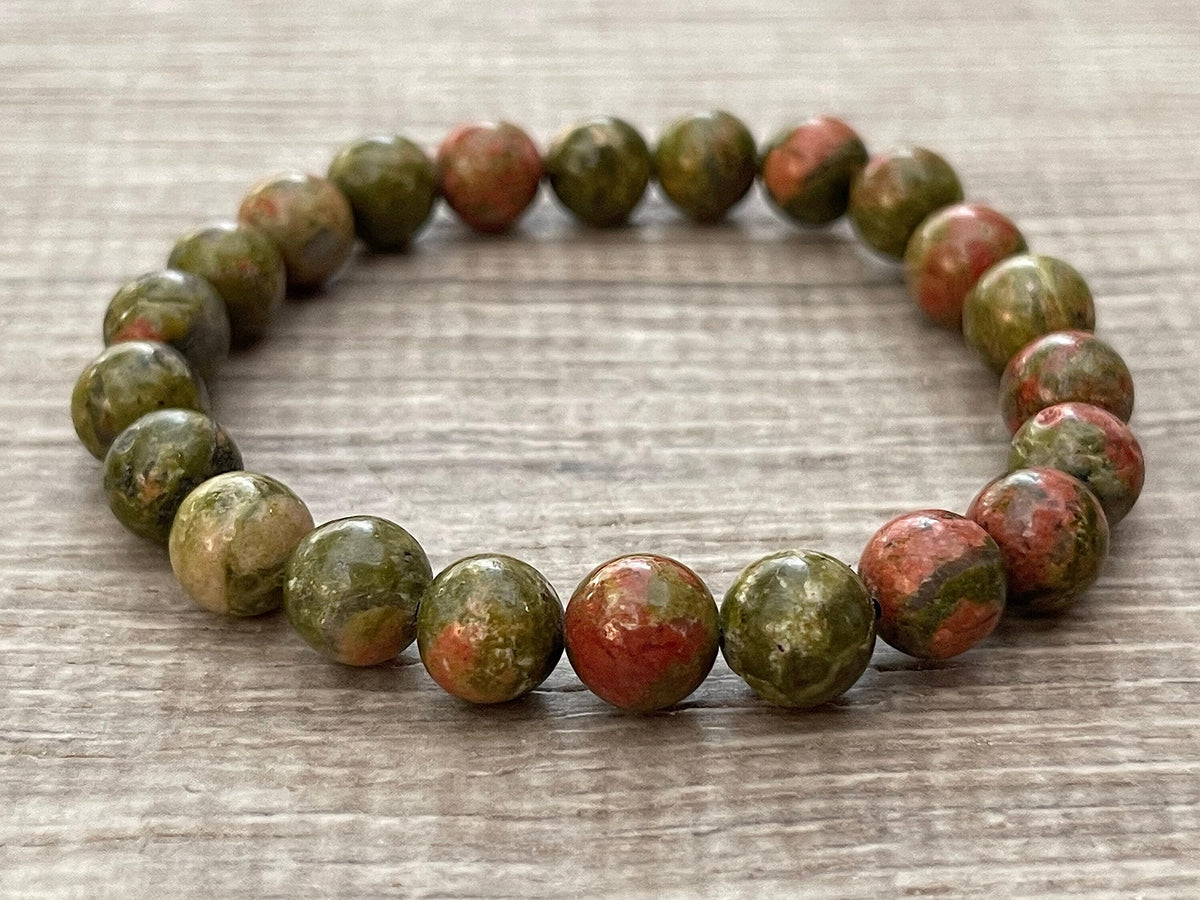 GAF TREASURES Unakite Crystal Bead Bracelet 8mm, Genuine Unakite Stretch Gemstone Bracelet, Healing Crystal Bracelet, Gift for Men & Women (1)
