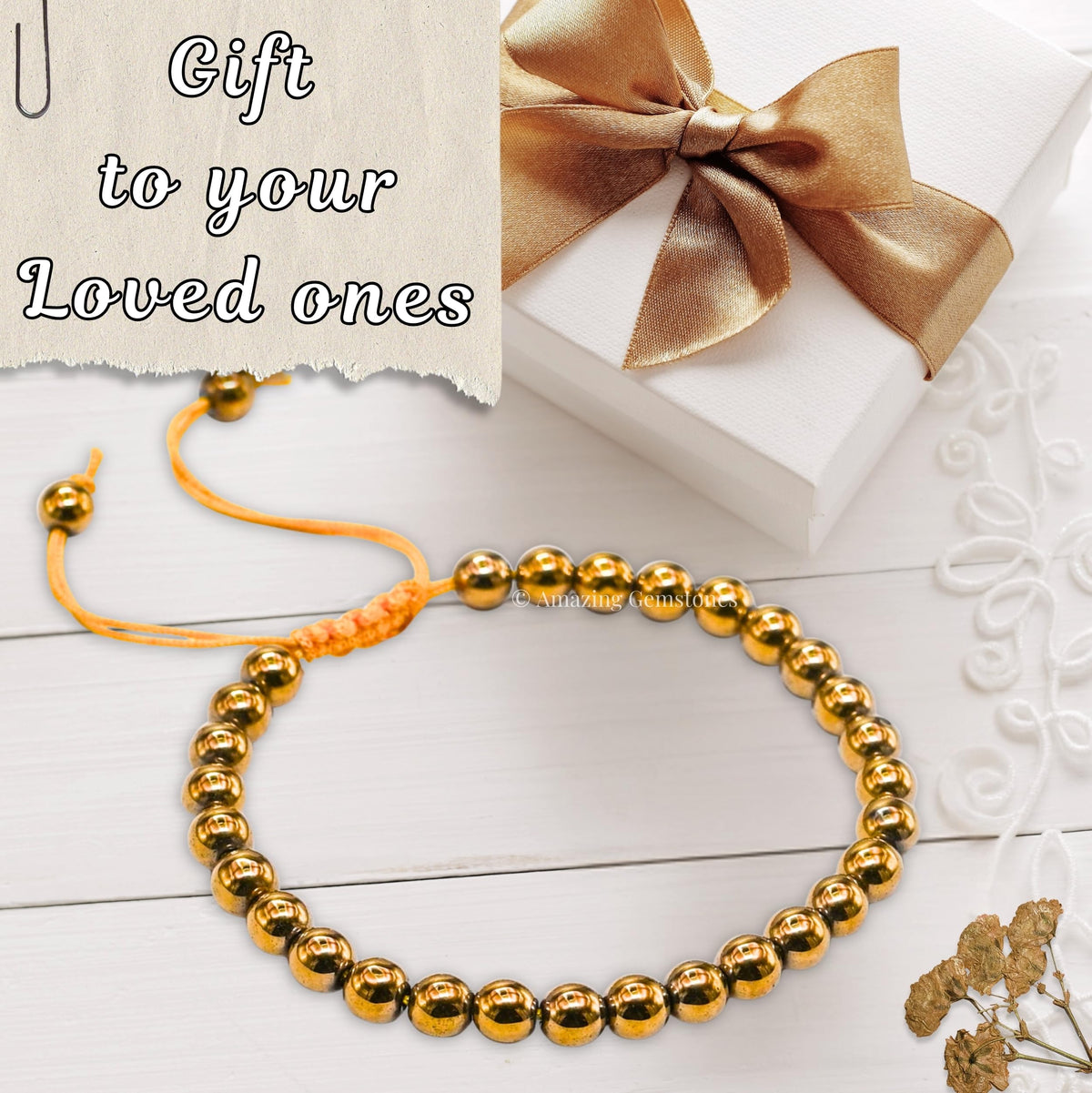 Golden Hematite Bracelet for Women Men's Gifts - Protection Healing Crystal Bracelet - 6mm Gemstone Beaded Adjustable Bracelet Pulseras Para Hombres Mujer Stocking Stuffers