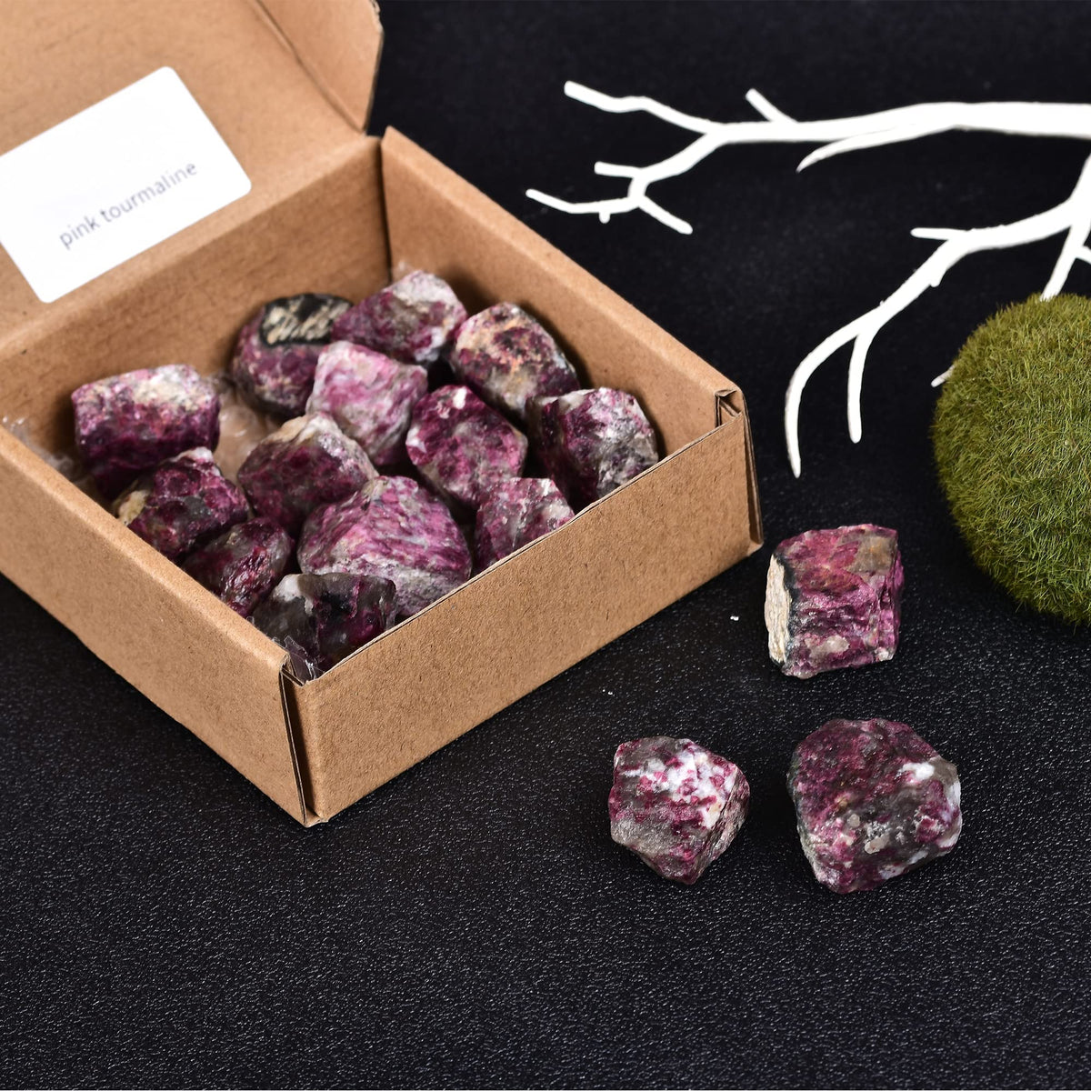 JIC Gem 12-16Pcs 0.7 Lbs irregular shape unpolished raw Madagascar natural Pink Tourmaline Quartz Crystals and Healing Stones,0.32KG Gemstone Crystal Bulk rough Stones