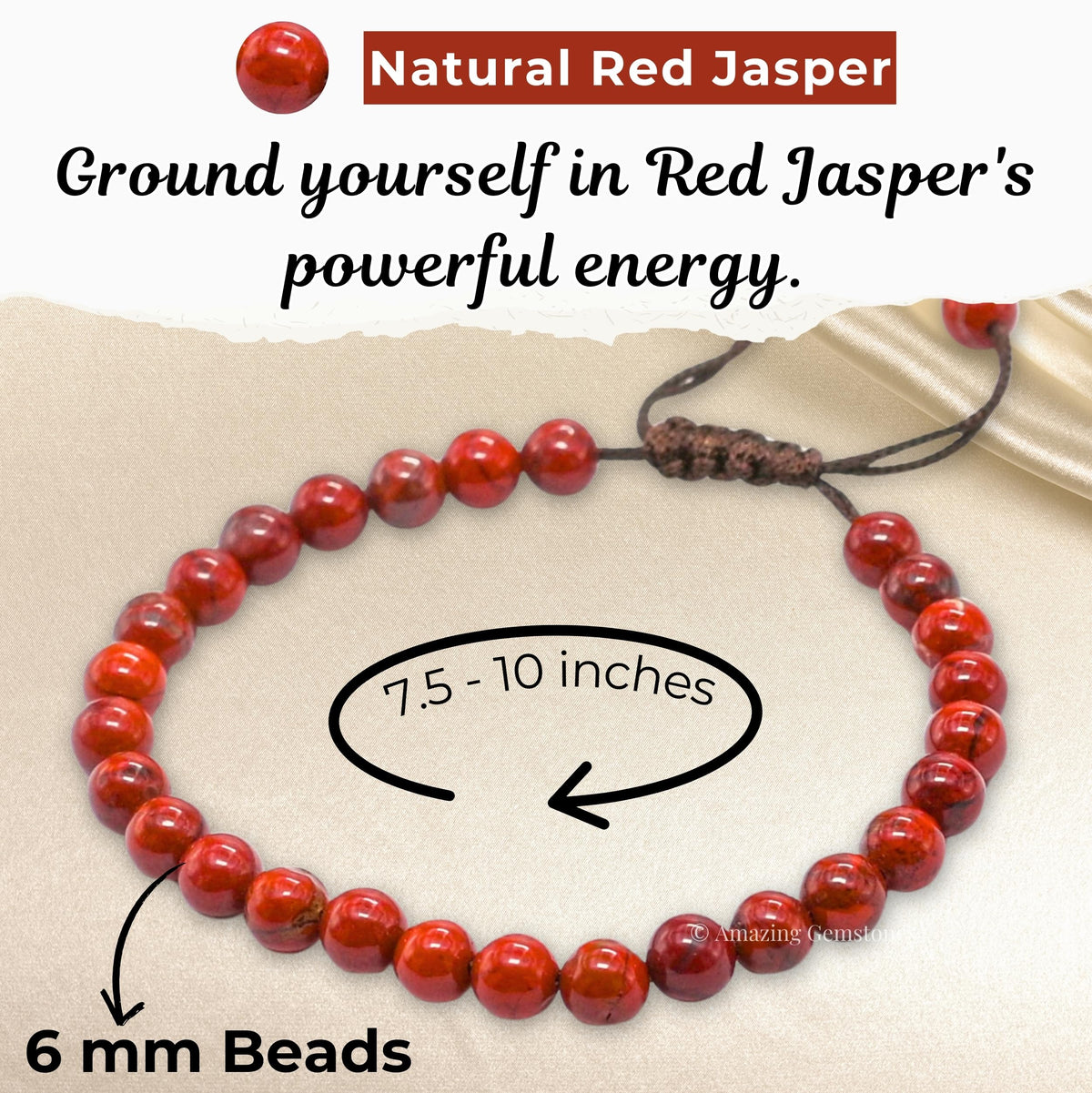 Red Jasper Bracelet for Women Men's Gifts - Protection Healing Crystal Bracelet - 6mm Gemstone Beaded Adjustable Bracelet Pulseras Para Hombres Mujer Stocking Stuffers