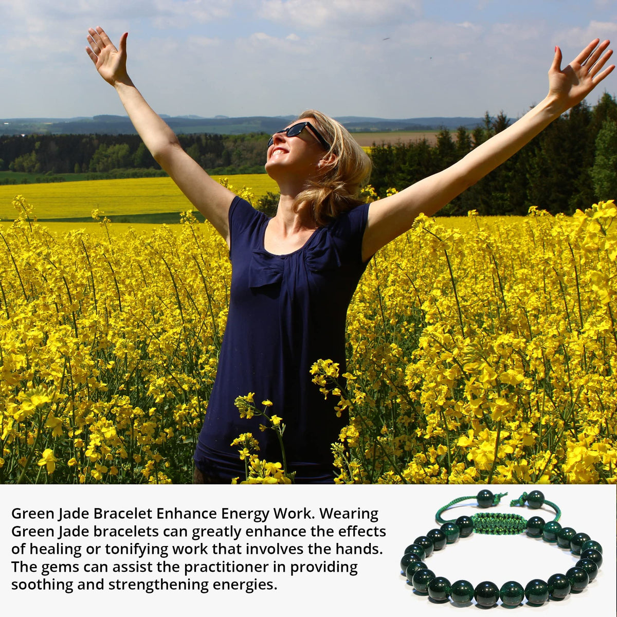 ANAYA AGATE Healing Crystal Bracelet – Chic Gemstone Bracelet for Men and Women – 8mm Round Bead Bracelets for Spiritual Healing, Protection, Positive Energy - Green Jade