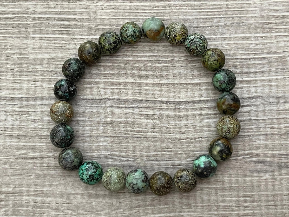 GAF TREASURES African Turquoise Crystal Bead Bracelet 8mm, Genuine African Turquoise Stretch Gemstone Bracelet, Healing Crystal Bracelet, Gift for Men & Women (1)