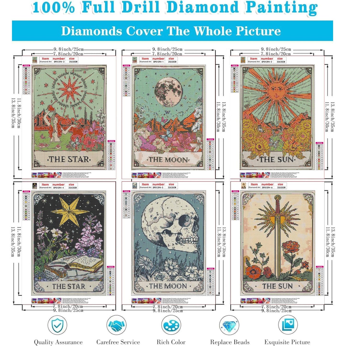 WUDWL Diamond Painting Kits for Adults - 6 Pack Sun and Moon DIY 5D Diamond Art Kits Full Drill Diamond Dots Paintings with Diamonds Gem Art and Crafts Home Decor 10 X 14 Inch