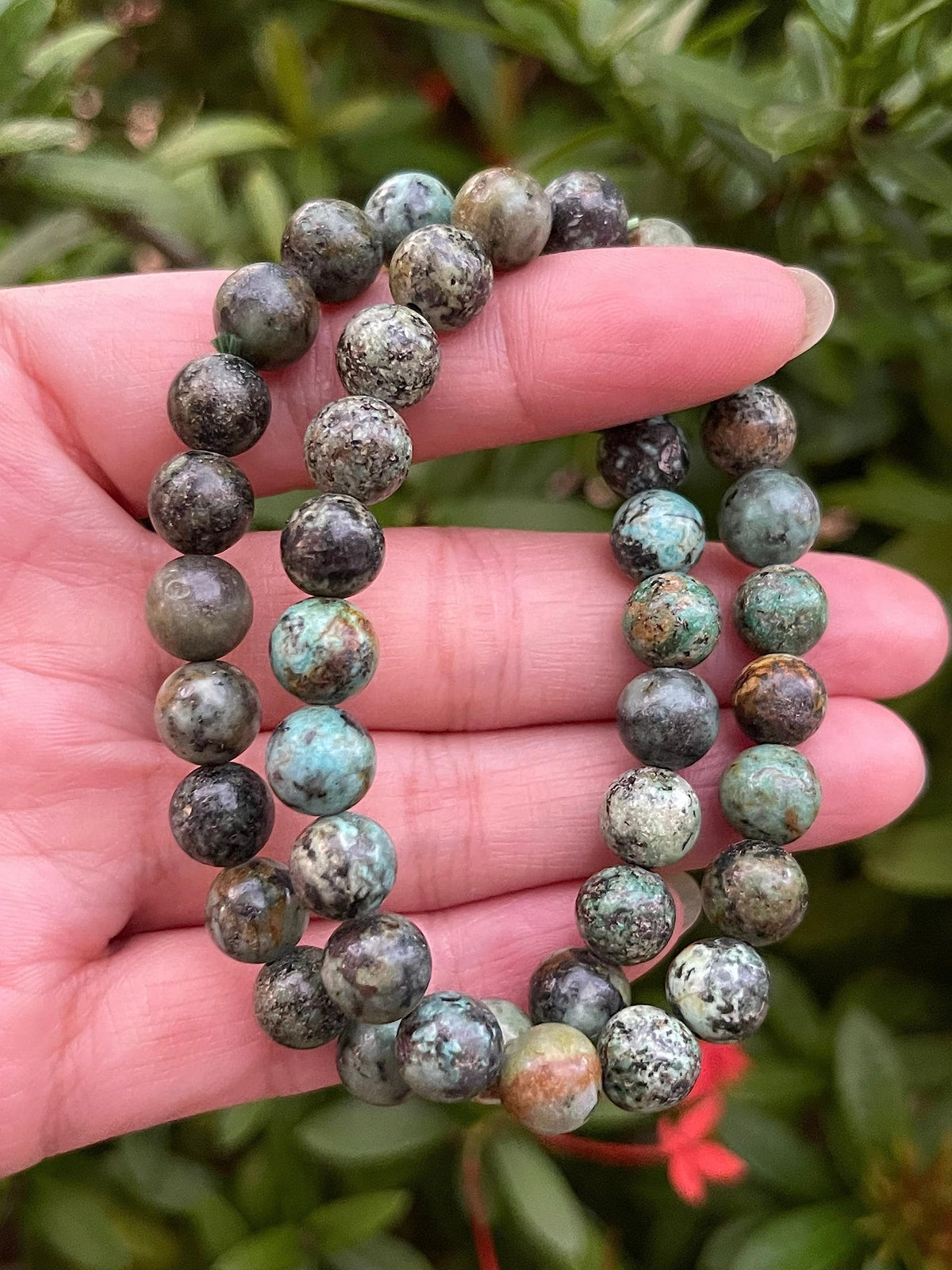 GAF TREASURES African Turquoise Crystal Bead Bracelet 8mm, Genuine African Turquoise Stretch Gemstone Bracelet, Healing Crystal Bracelet, Gift for Men & Women (1)