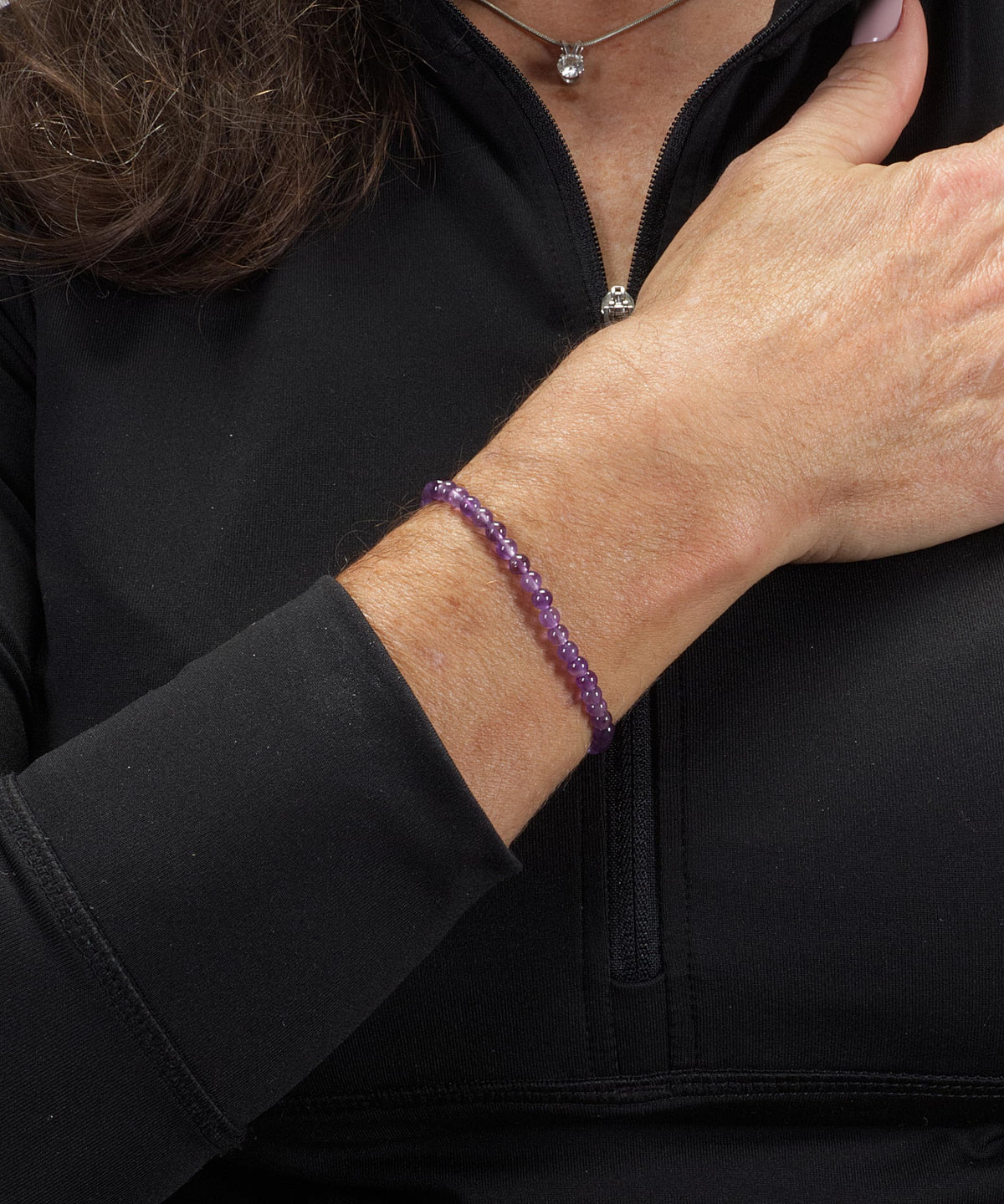 Cherry Tree Collection - Small, Medium, Large Sizes - Gemstone Beaded Bracelets For Women and Men - 4mm Round Beads (Amethyst, Medium)