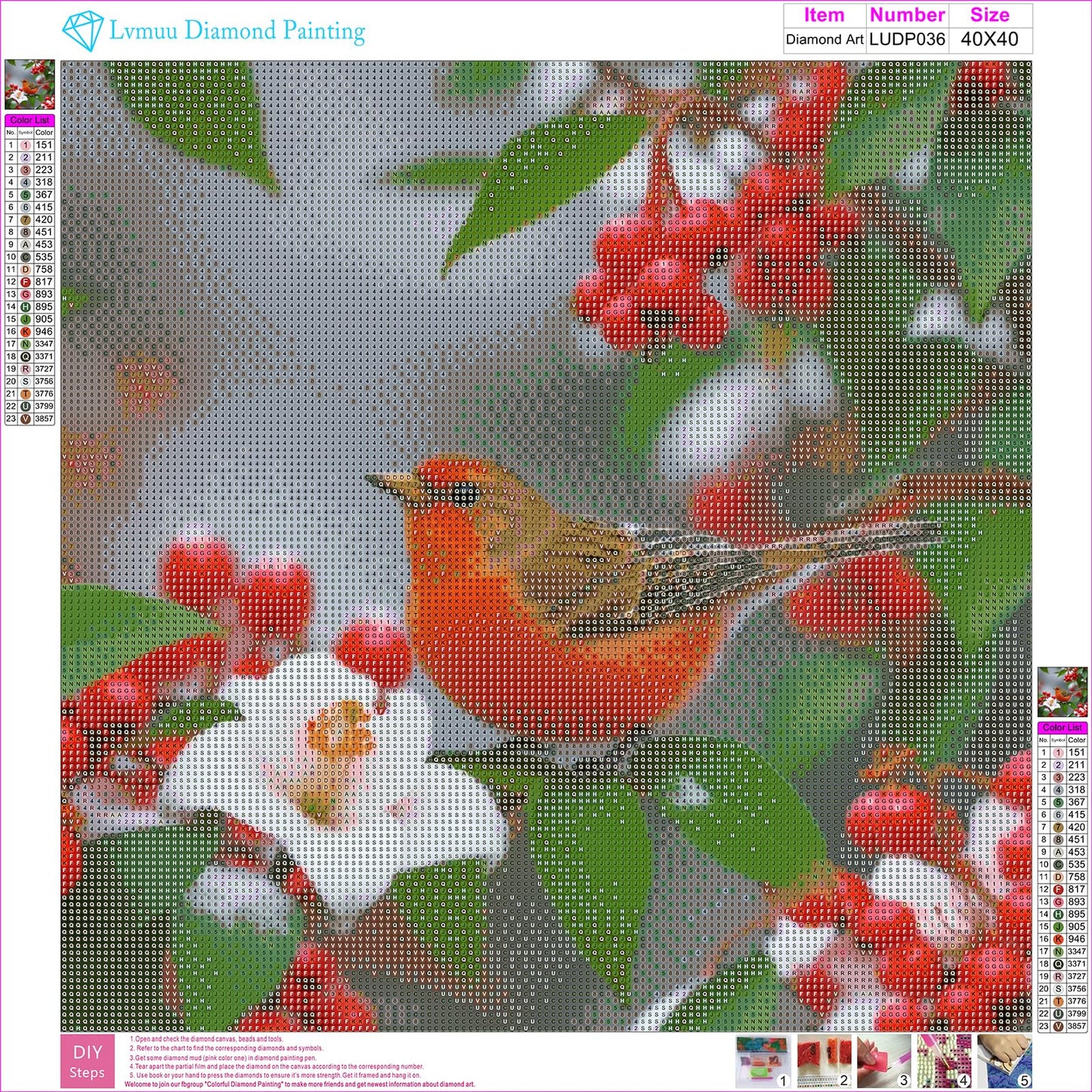 Lvmuu Large Bird Diamond Art Kits for Adults, 5D DIY Flowers Full Round Drill Spring Diamonds Painting for Beginners Gem Art Paint By Number Art Crafts Home Wall Decor 16x16inches