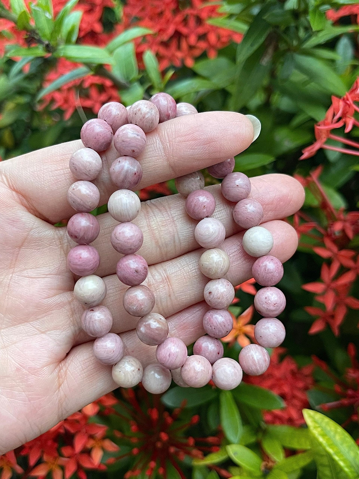 GAF TREASURES Rhodonite Crystal Bead Bracelet 8mm, Genuine Rhodonite Stretch Gemstone Bracelet, Healing Crystal Bracelet, Gift for Men & Women (1)