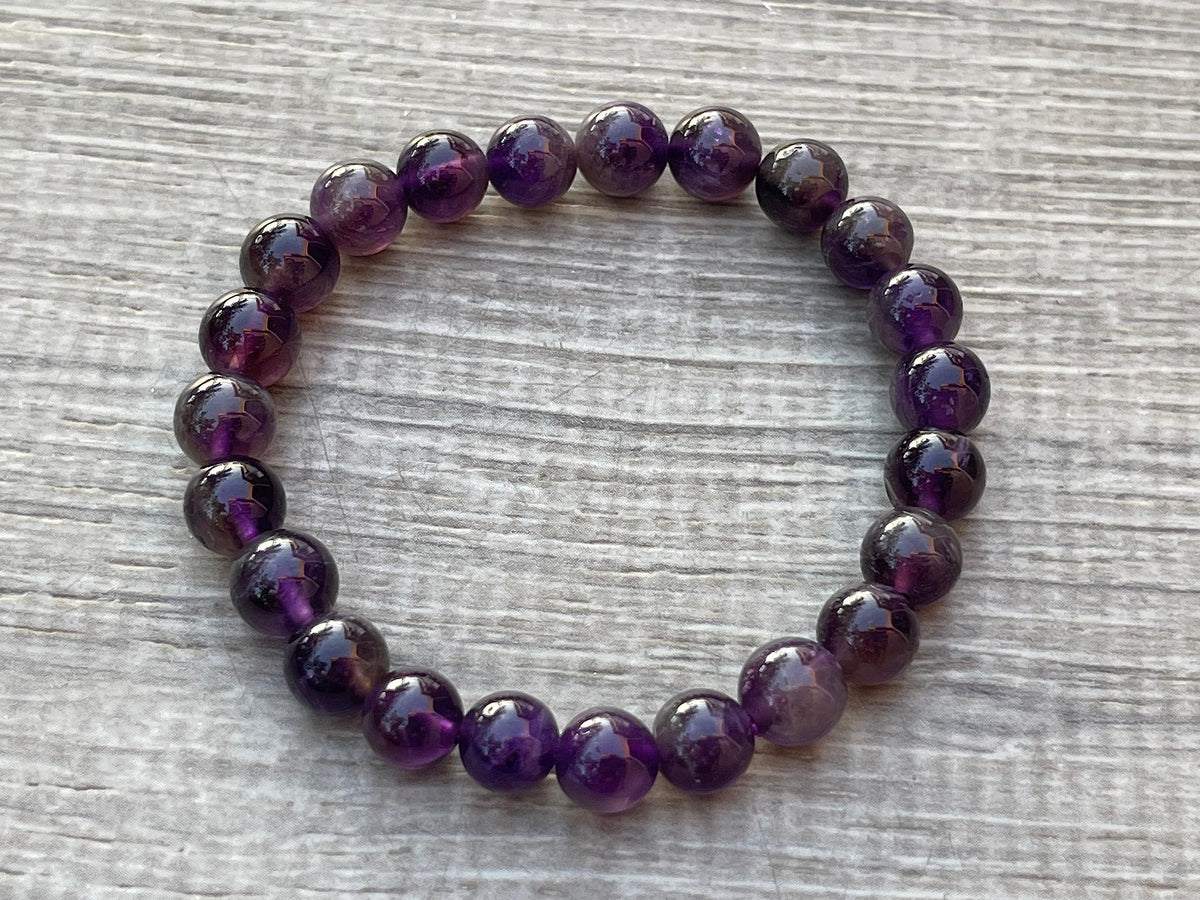 GAF TREASURES Amethyst Crystal Bead Bracelet 8mm, Genuine Purple Amethyst Stretch Gemstone Bracelet, Healing Crystal Bracelet, Gift for Men & Women (1)