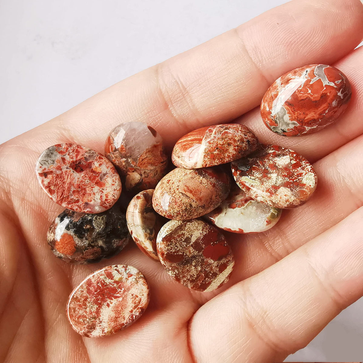 Bacatgem 7 Pcs Flame Jasper Oval Cabochons Flatback Crystal Stone Gemstones Beads for Jewelry Making DIY,18x13mm