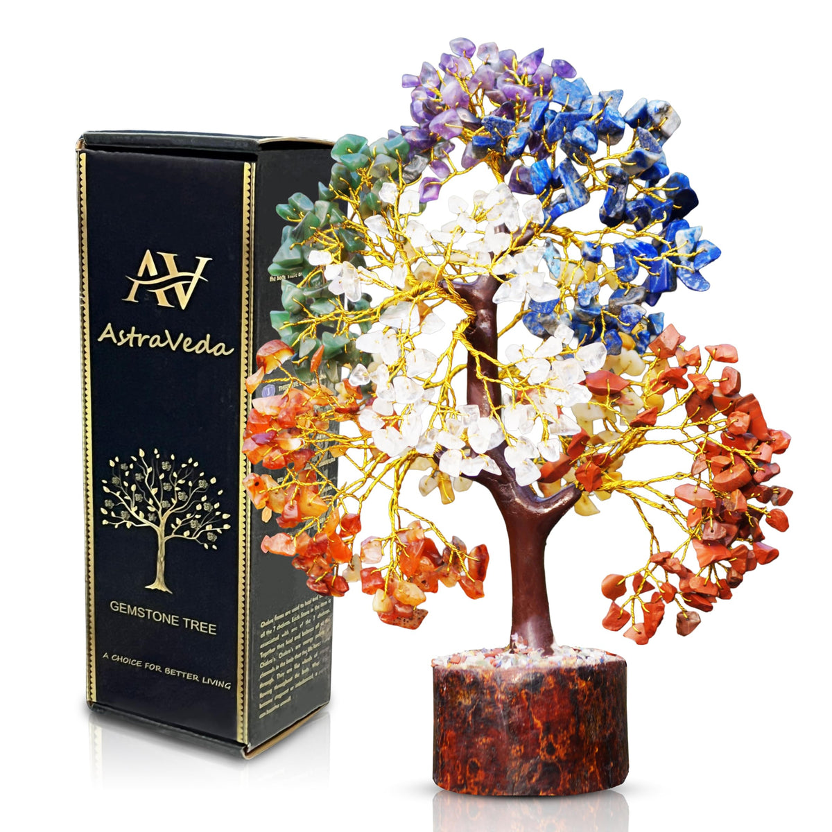 AstraVeda 500 Beads 7 Chakra Tree of Life - Large Crystal Feng Shui Positive Energy Tree - Meditation Gift, Crystals and Stones, Spiritual Items, Home Office Decor