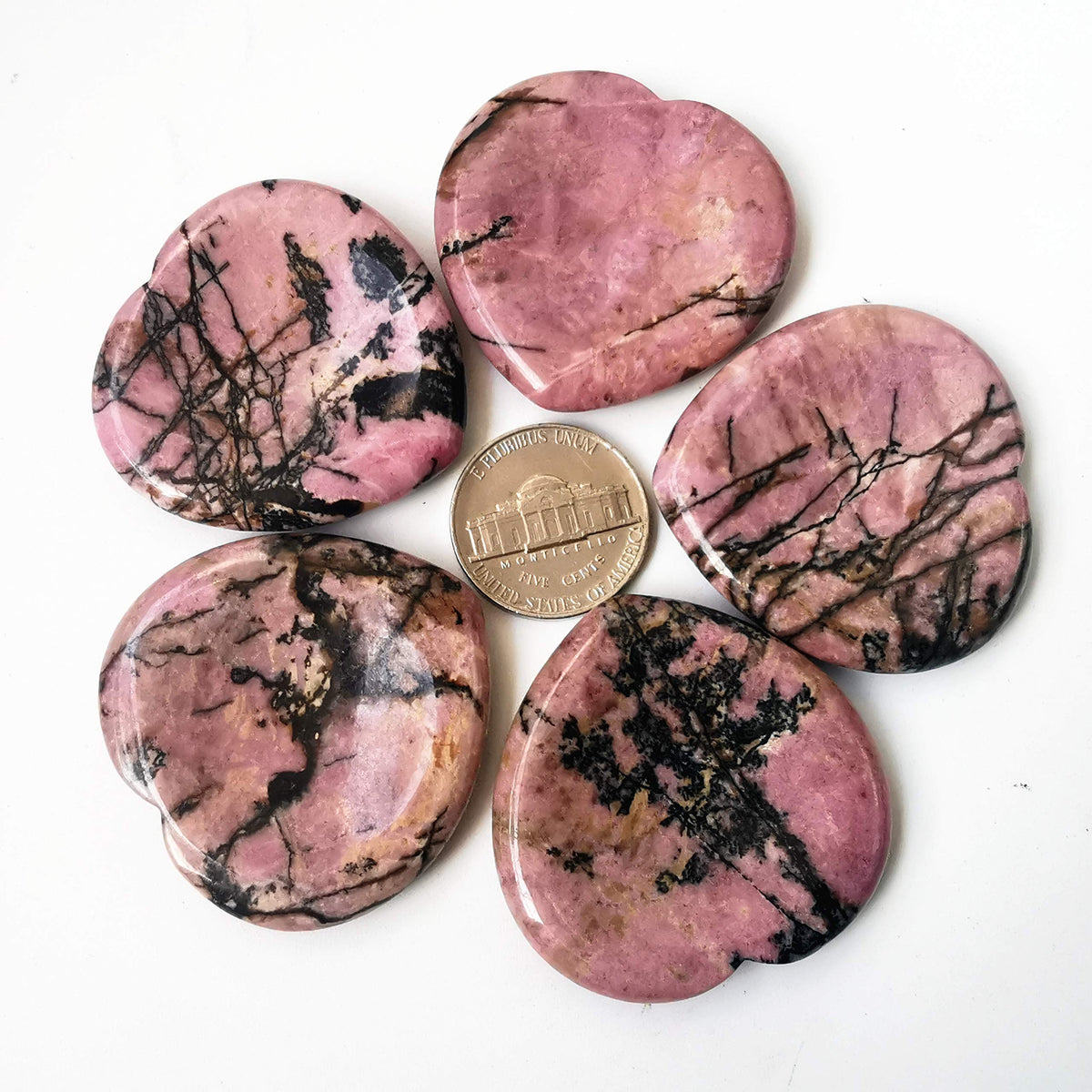 Bacatgem Natural Rhodonite Heart Chakra Thumb Worry Stone,Hand Carved Healing Crystal Shaped Stone for Anxiety Stress Relief Meditation