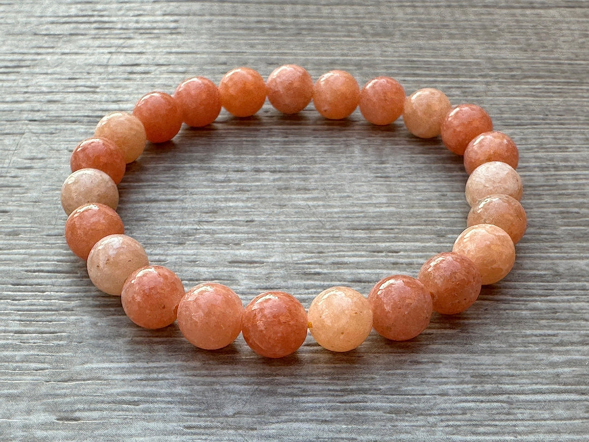 GAF TREASURES Peach Calcite Crystal Bead Bracelet 8mm, Genuine Peach Calcite Stretch Gemstone Bracelet, Healing Crystal Bracelet, Gift for Men & Women (1)