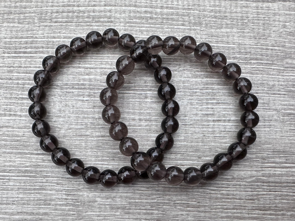 GAF TREASURES Smoky Obsidian Crystal Bead Bracelet 8mm, Genuine Smoky Obsidian Stretch Gemstone Bracelet, Healing Crystal Bracelet, Gift for Men & Women (1)