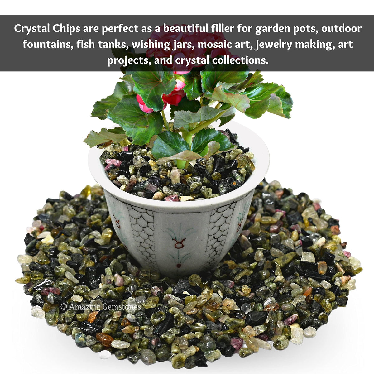 Amazing Gemstone Multi Tourmaline Crystal Chips Aquarium Gravel Rocks - Bulk Fish Tank Gravel, Small Tumbled Stone and Tiny Crystals for Decoration (Natural AAA Grade Gemstones)