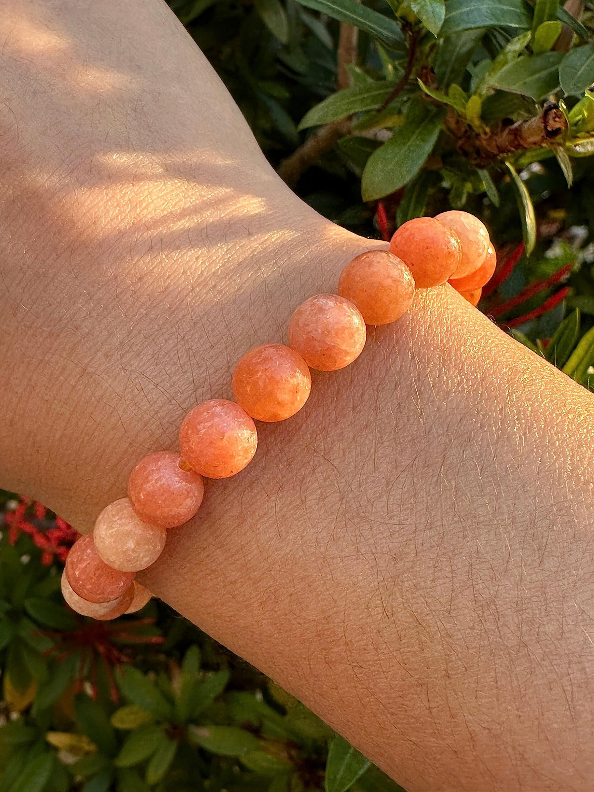 GAF TREASURES Peach Calcite Crystal Bead Bracelet 8mm, Genuine Peach Calcite Stretch Gemstone Bracelet, Healing Crystal Bracelet, Gift for Men & Women (1)