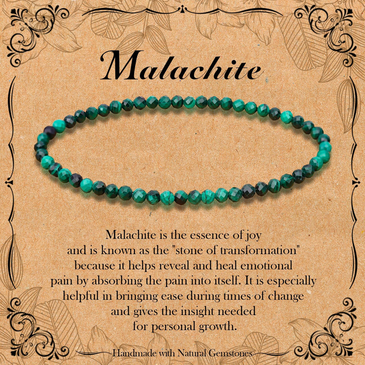 BONNY BOXX Natural Genuine Gemstone Faceted Round Beads Bracelets, 3mm Adjustable Stretchy Tiny Faceted Malachite Bracelet, Healing Crystal Reiki Chakra Dainty Jewelry Fashion Gifts