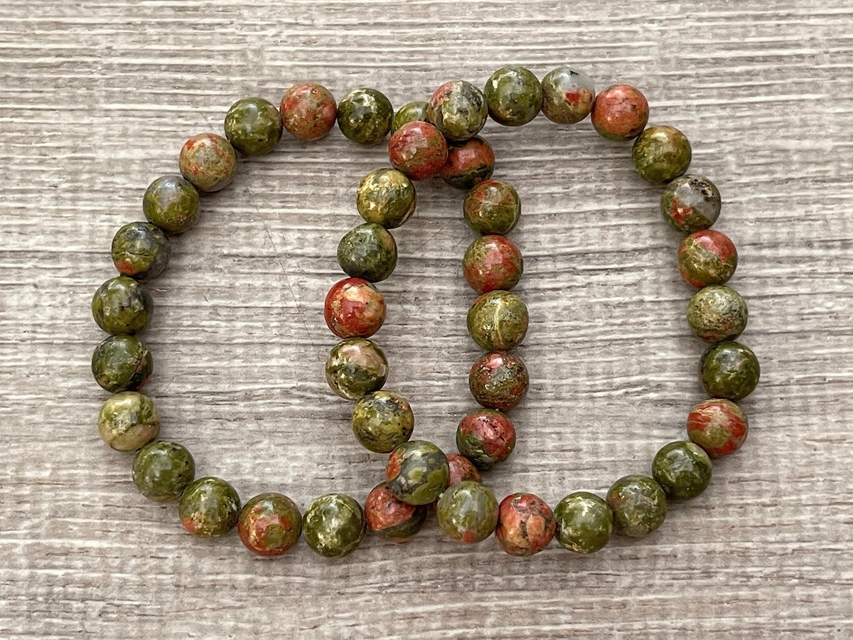 GAF TREASURES Unakite Crystal Bead Bracelet 8mm, Genuine Unakite Stretch Gemstone Bracelet, Healing Crystal Bracelet, Gift for Men & Women (1)