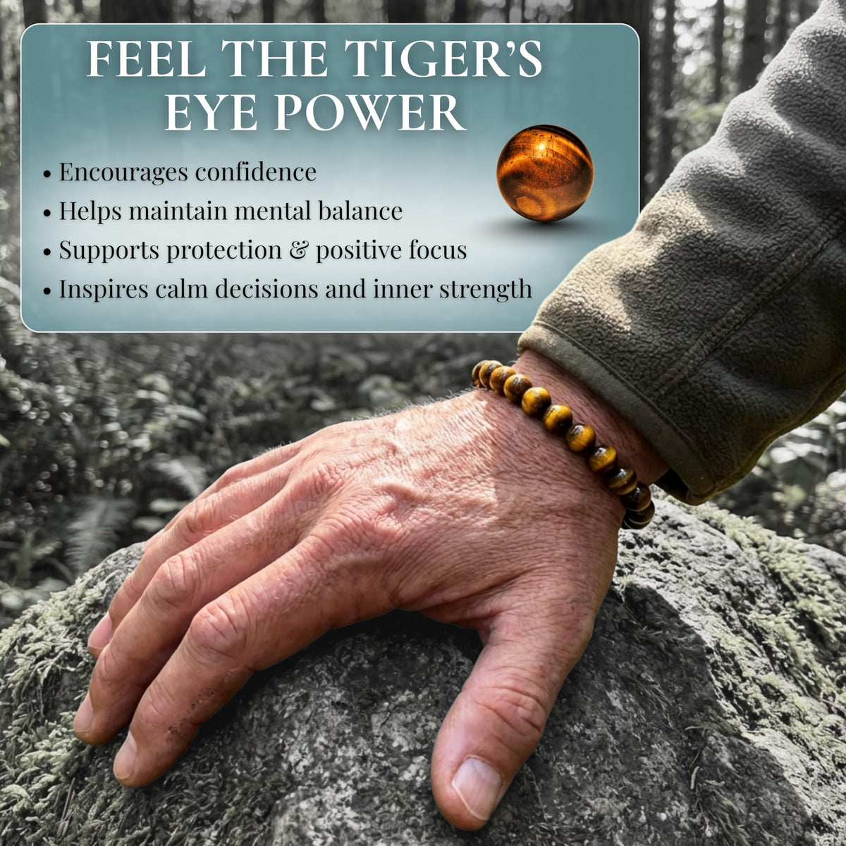 Cherry Tree Collection Tigers Eye Bracelet – Handmade 8mm Natural Tigers Eye Beaded Stretch Bracelet for Men & Women – Healing, Protection & Positive Energy – Unisex Jewelry, Gift-Ready - Medium