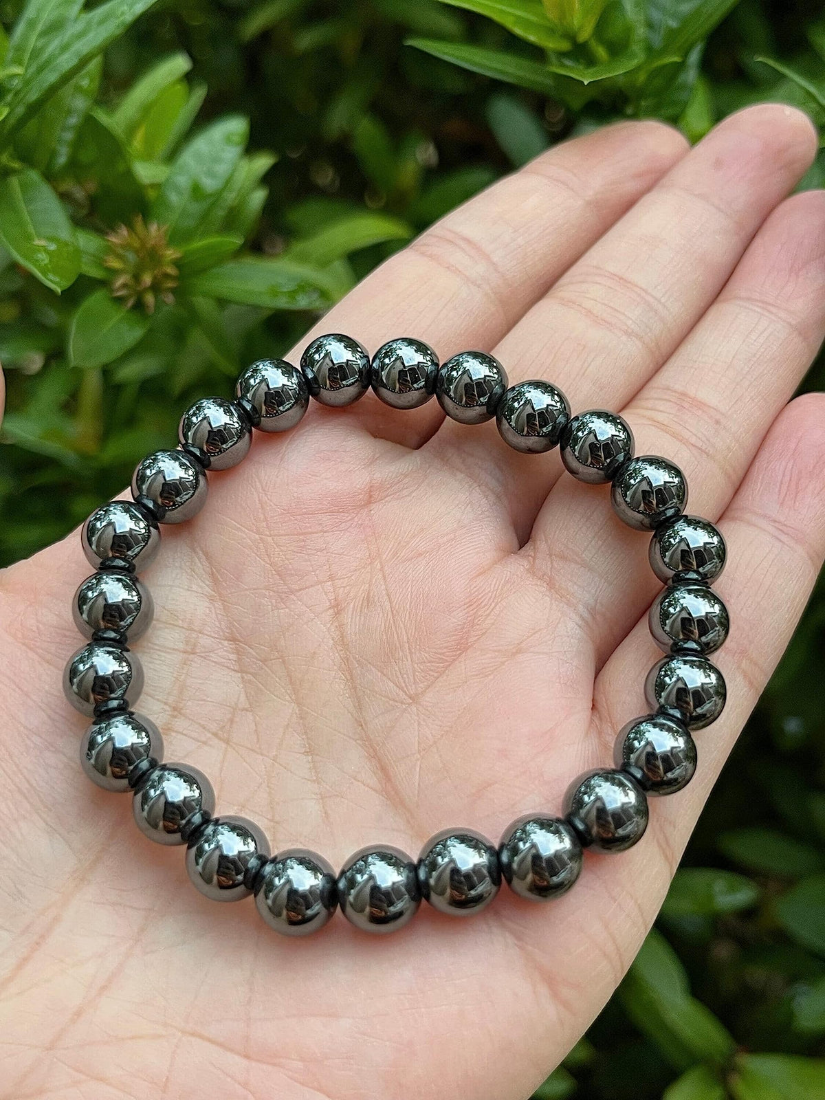 GAF TREASURES Hematite Crystal Bead Bracelet 8mm, Genuine Hematite Stretch Gemstone Bracelet, Healing Crystal Bracelet, Gift for Men & Women (1)