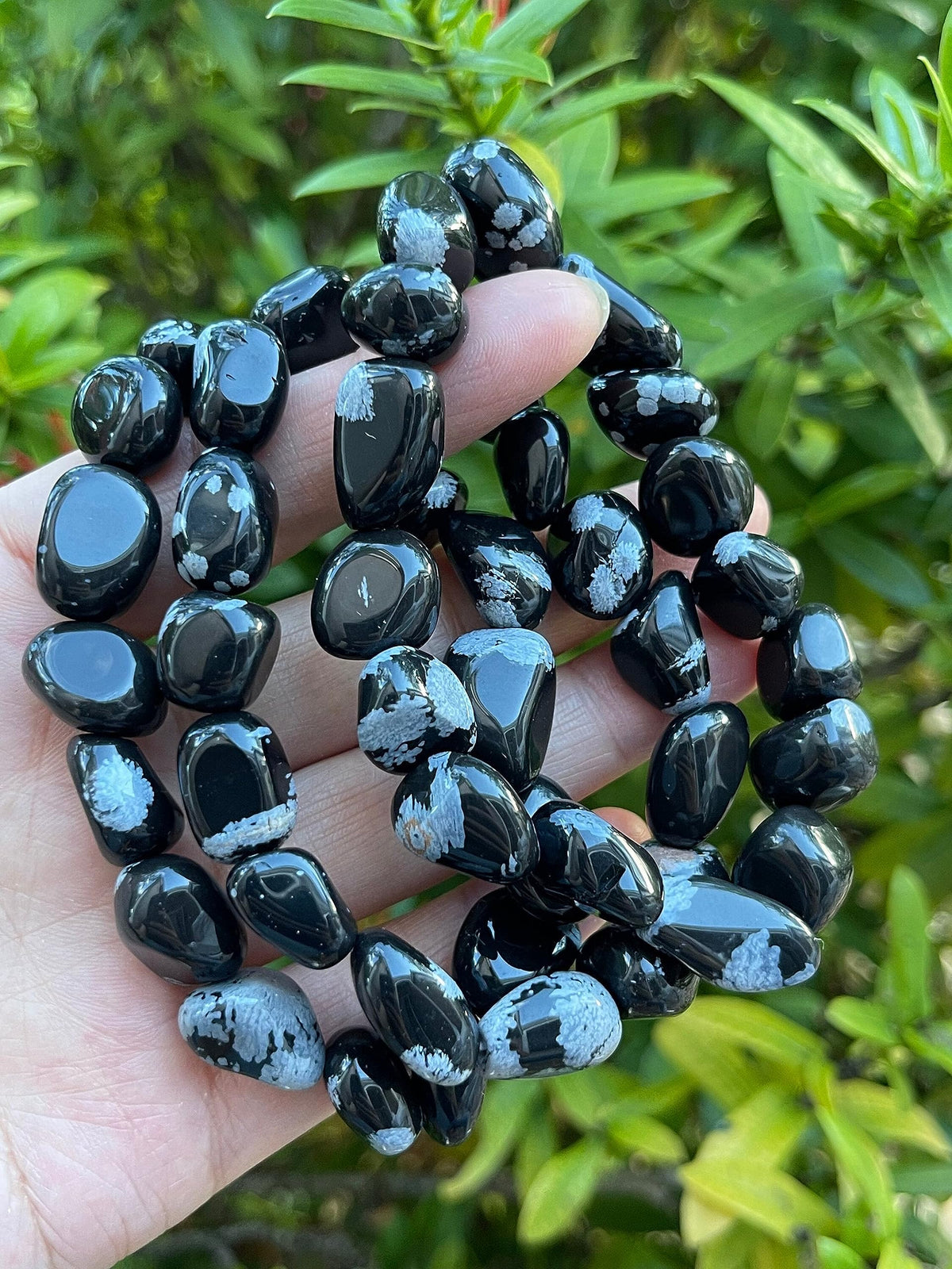 GAF TREASURES Snowflake Obsidian Crystal Nugget Bracelet, Genuine Snowflake Obsidian Tumbled Gemstone Bracelet, Healing Crystal Bracelet, Gift for Men & Women (1)