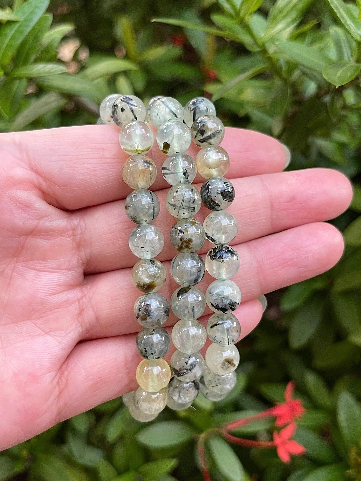 GAF TREASURES Green Prehnite Crystal Bead Bracelet 7-8mm, Genuine Green Prehnite Stretch Gemstone Bracelet, Healing Crystal Bracelet, Gift for Men & Women (1)