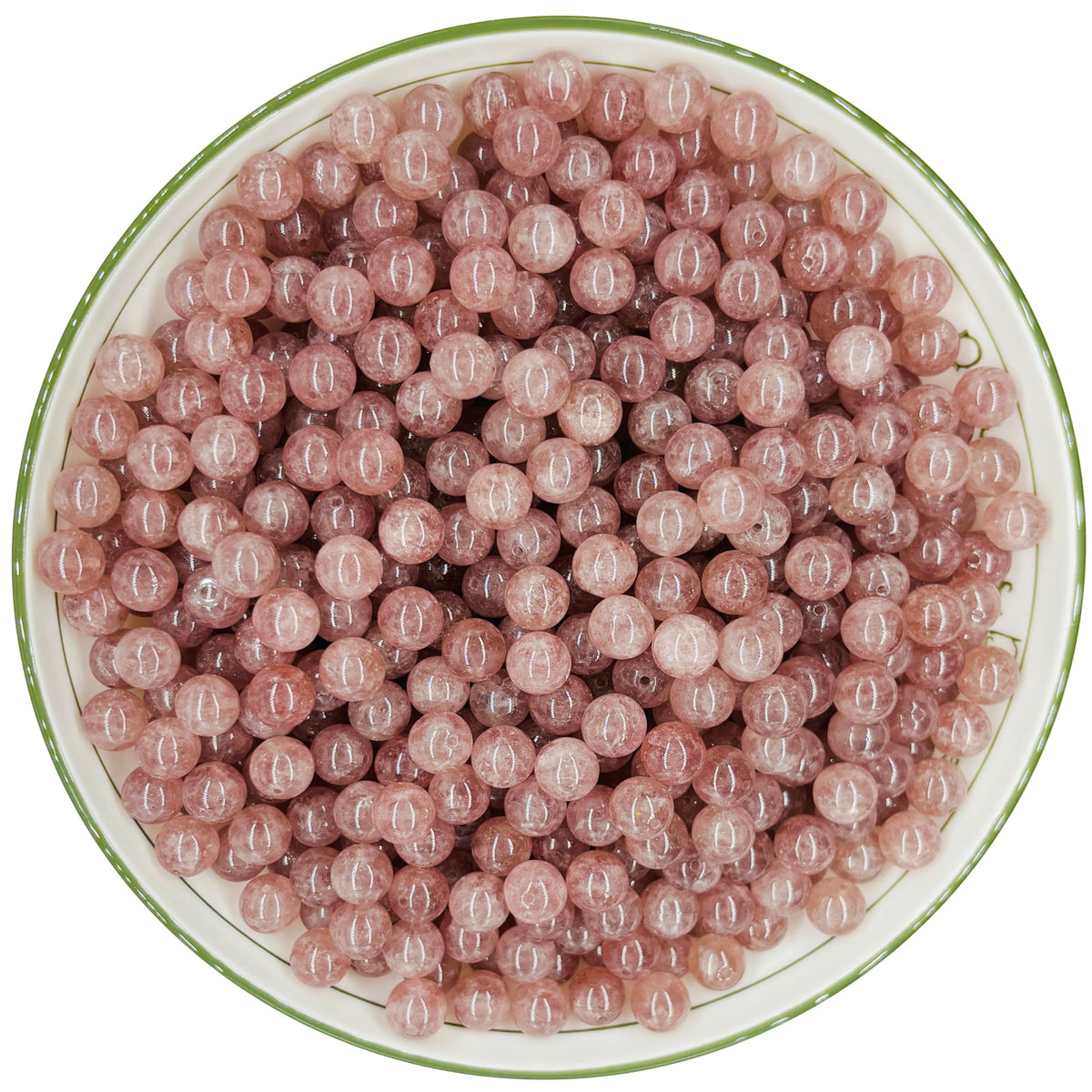 WHNKFB 8mm 50PCS Natural Strawberry Quartz Round Beads, Loose Crystal Beads with Strawberry Seed-Like Contents for Jewelry Making Craft - 6mm 8mm 10mm Options with Free Elastic Cord