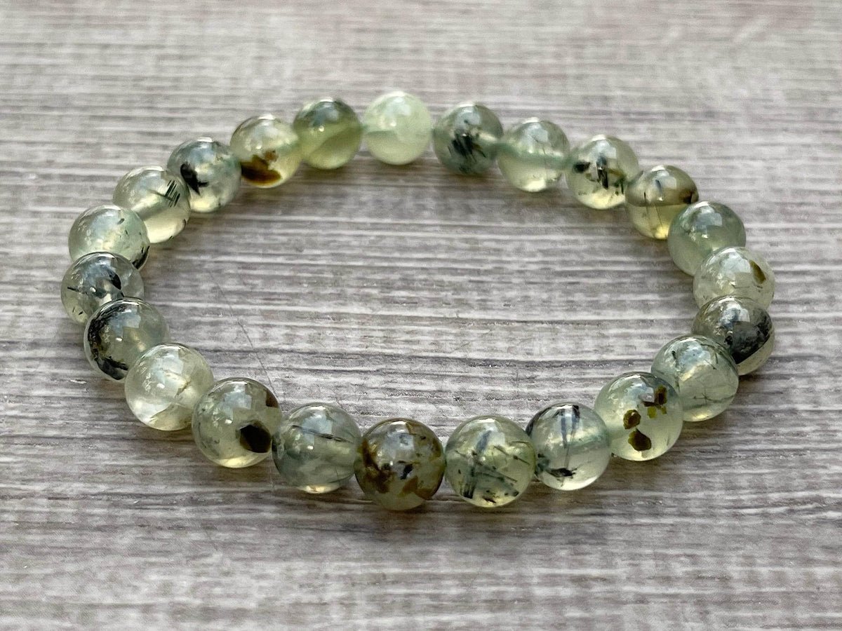 GAF TREASURES Green Prehnite Crystal Bead Bracelet 7-8mm, Genuine Green Prehnite Stretch Gemstone Bracelet, Healing Crystal Bracelet, Gift for Men & Women (1)