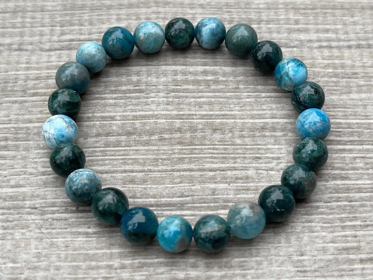 GAF TREASURES Apatite Crystal Bead Bracelet 8mm, Genuine Apatite Stretch Gemstone Bracelet, Healing Crystal Bracelet, Gift for Men & Women (1)