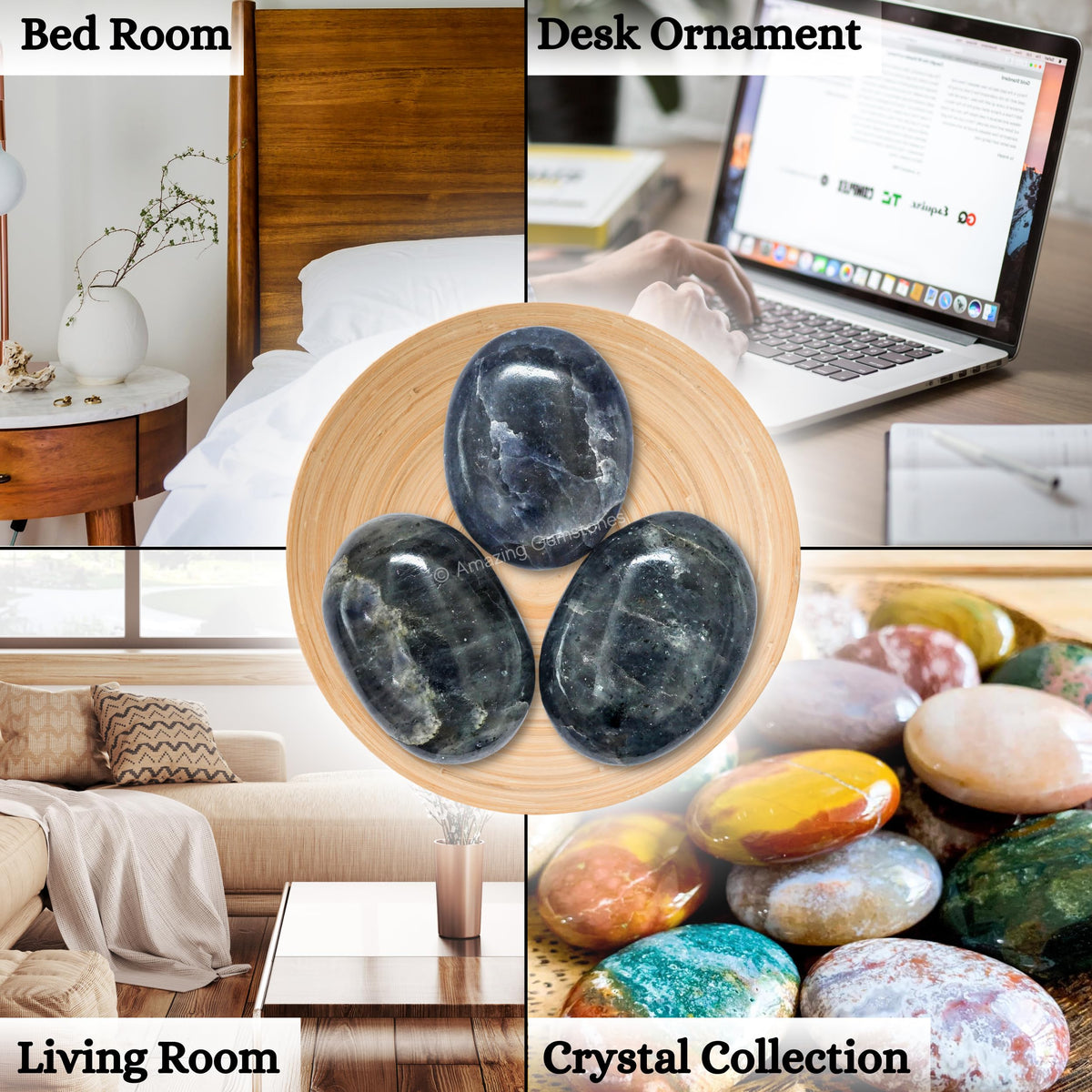 Amazing Gemstone Iolite Crystals and Healing Stones - Large Palm Stone Crystals Piedra - Crystal for Good Luck, Balanced Positive Energy, Meditation - Unique Stocking Stuffers and Gifts for Women, Men