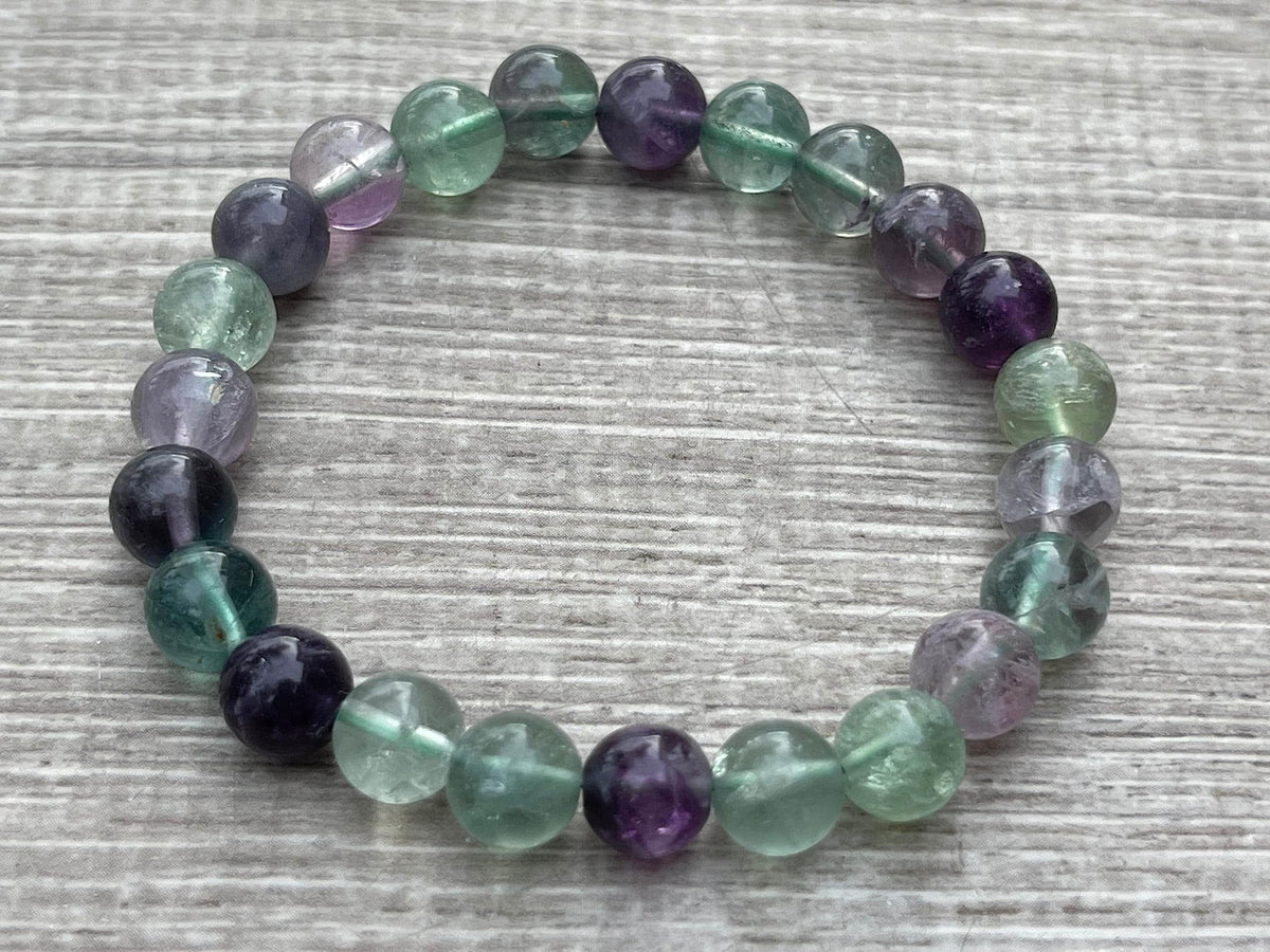 GAF TREASURES Rainbow Fluorite Crystal Bead Bracelet 8mm, Genuine Rainbow Fluorite Stretch Gemstone Bracelet, Healing Crystal Bracelet, Gift for Men & Women (1)