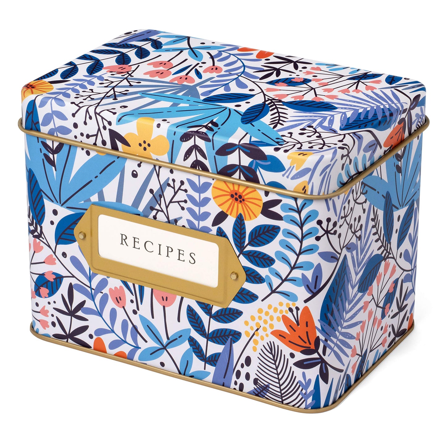 Jot & Mark Decorative Recipe Tin Box for Recipe Cards, Greeting Card Holder | Holds Hundreds of 4” x 6” Cards