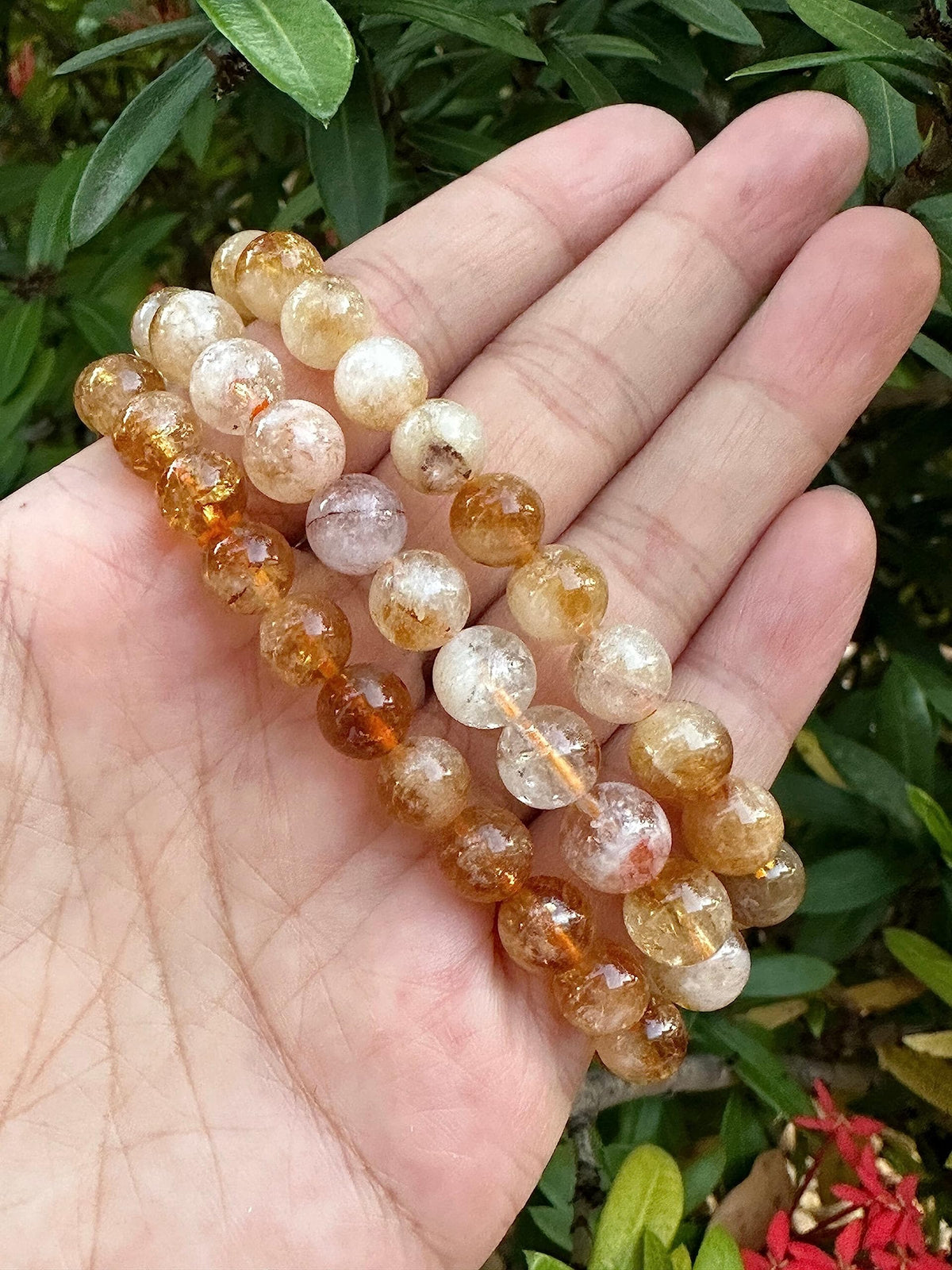 GAF TREASURES Citrine With Quartz Crystal Bead Bracelet 8mm, Genuine Citrine With Quartz Stretch Gemstone Bracelet, Healing Crystal Bracelet, Gift for Men & Women (1)