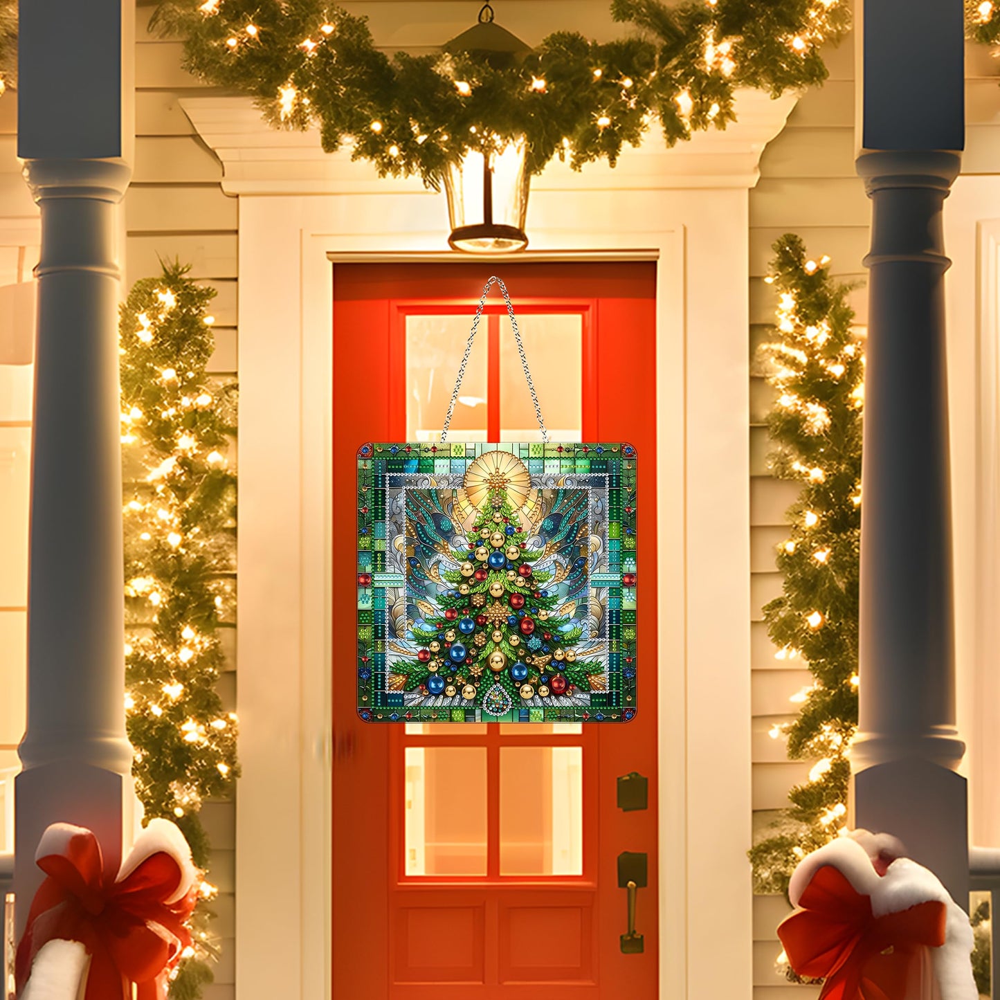 JJFox DIY Acrylic Diamond Art Painting Wreath Kits Special Shaped Rhinestone Diamond Art Window Pendants Home Garden Wall Hanging Kits Hanging Ornament，Double Sided(Christmas Tree-1)