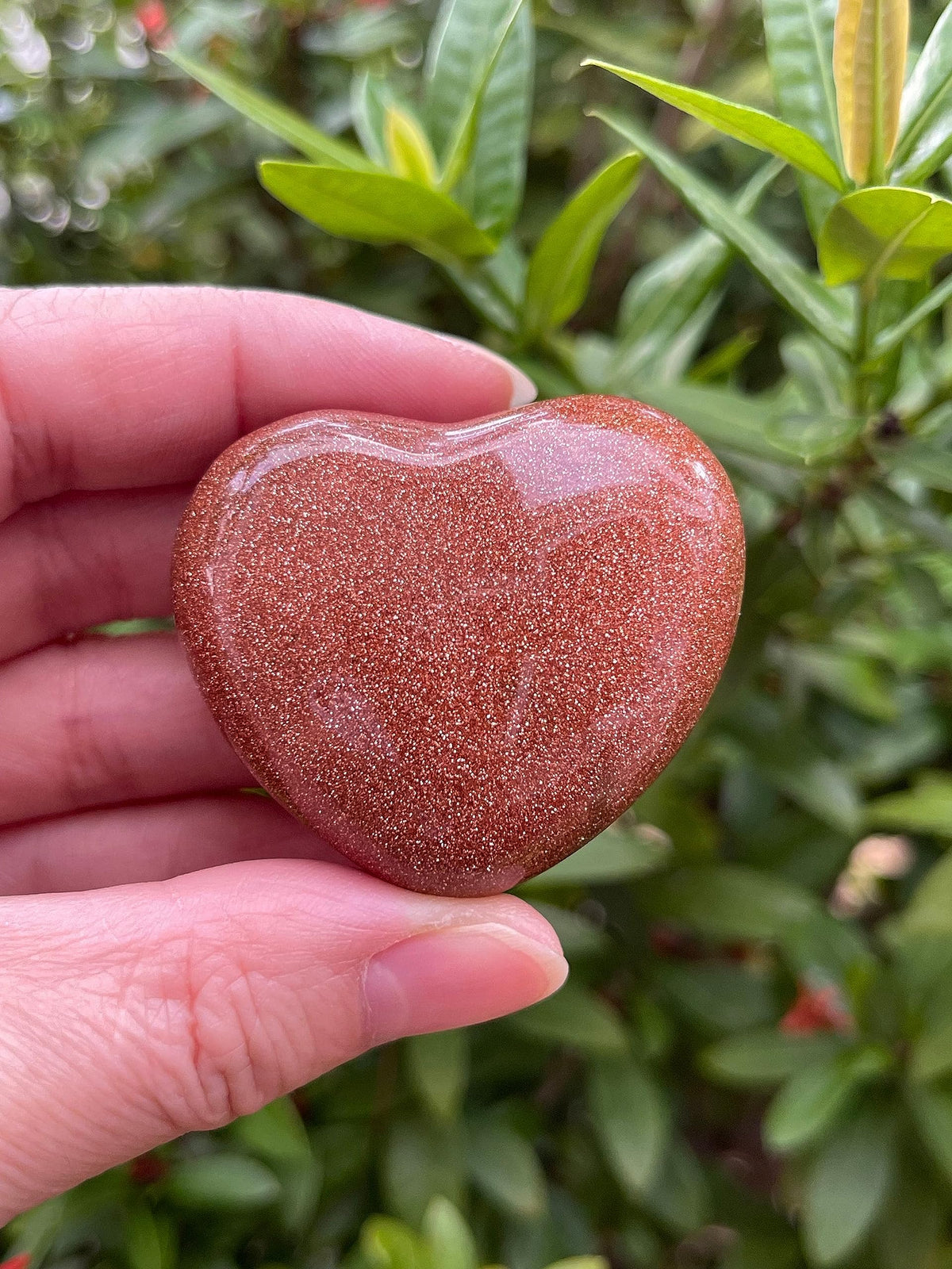 GAF TREASURES Red Goldstone Gemstone Hearts, Polished Red Goldstone Puffy Hearts, Red Goldstone Crystal Palm Stone, Red Goldstone Healing Crystal Hearts (1 Heart)