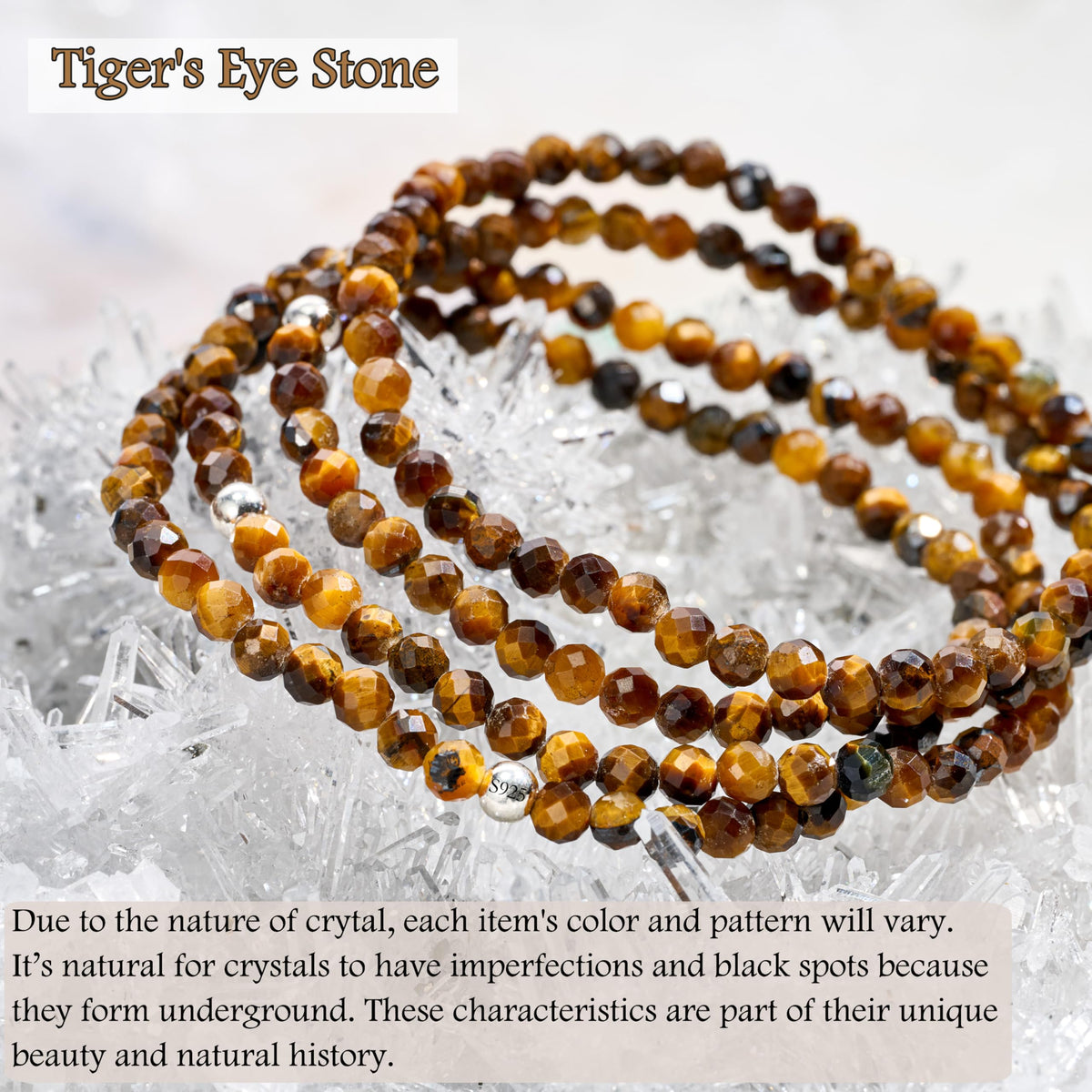 Farfume Tiger's Eye Stone - Strength & Confidence - Beaded Bracelets for Women,Handmade Natural Stone 4mm Beads 925 Sterling Silver Stretch Bracelets, Chakra Crystal Gemstone Jewelry Gifts for Mom