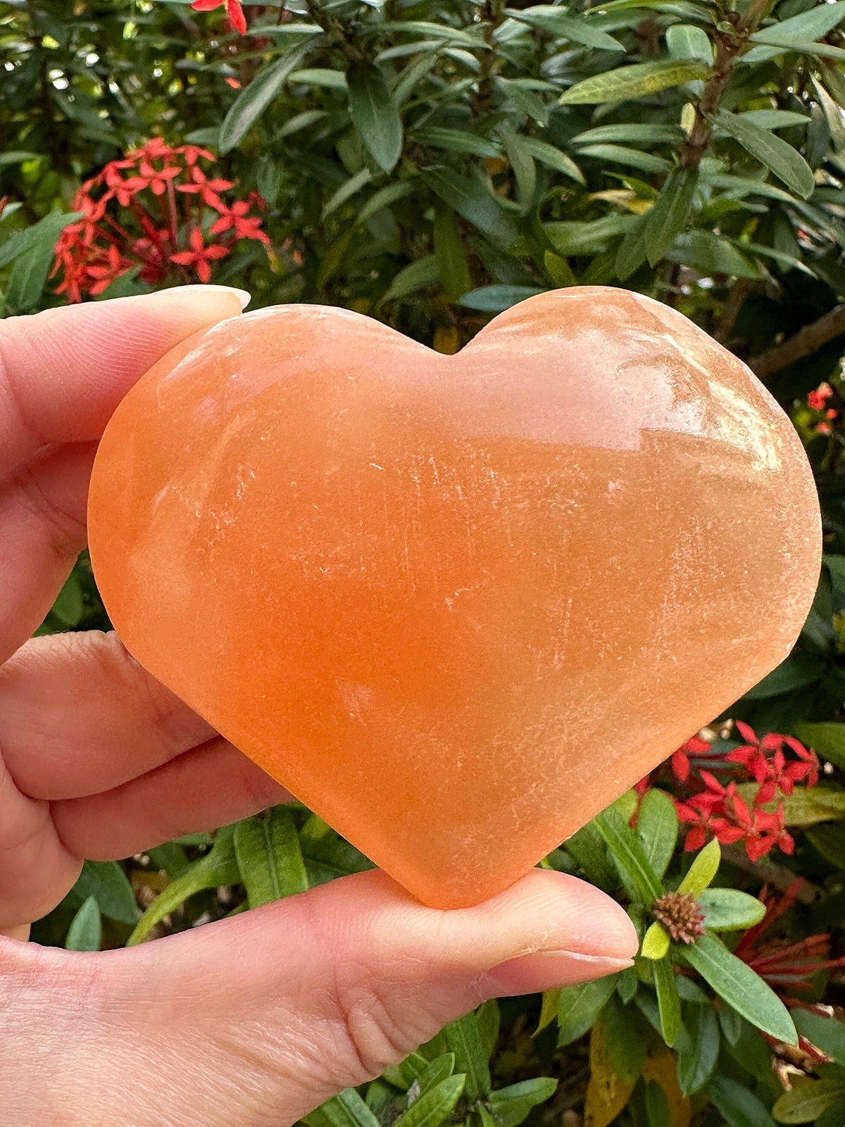 Orange Selenite Gemstone Hearts, Polished Orange Selenite Puffy Hearts, Orange Selenite Crystal Palm Stone, Orange Selenite Healing Crystal Hearts (1 Heart)