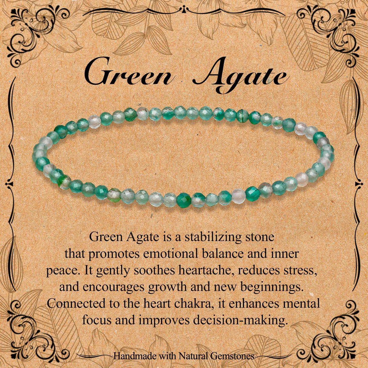 BONNY BOXX Natural Genuine Gemstone Faceted Round Beads Bracelet, 3mm Adjustable Stretchy Tiny Faceted Green Agate, Healing Crystal Reiki Chakra Dainty Jewelry Fashion Gifts