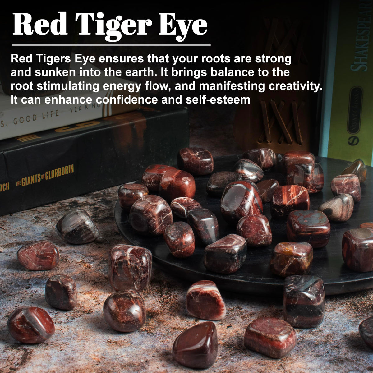"Crocon 1LB Red Tiger Eye Tumble Stones and Crystals Bulk 2000+ Carats Natural Crystal Kit for Reiki Healing Crystal Polished, Tumble Stones, Chakra Balancing, Reiki Gift, Home Decor Size : 20-25 mm"