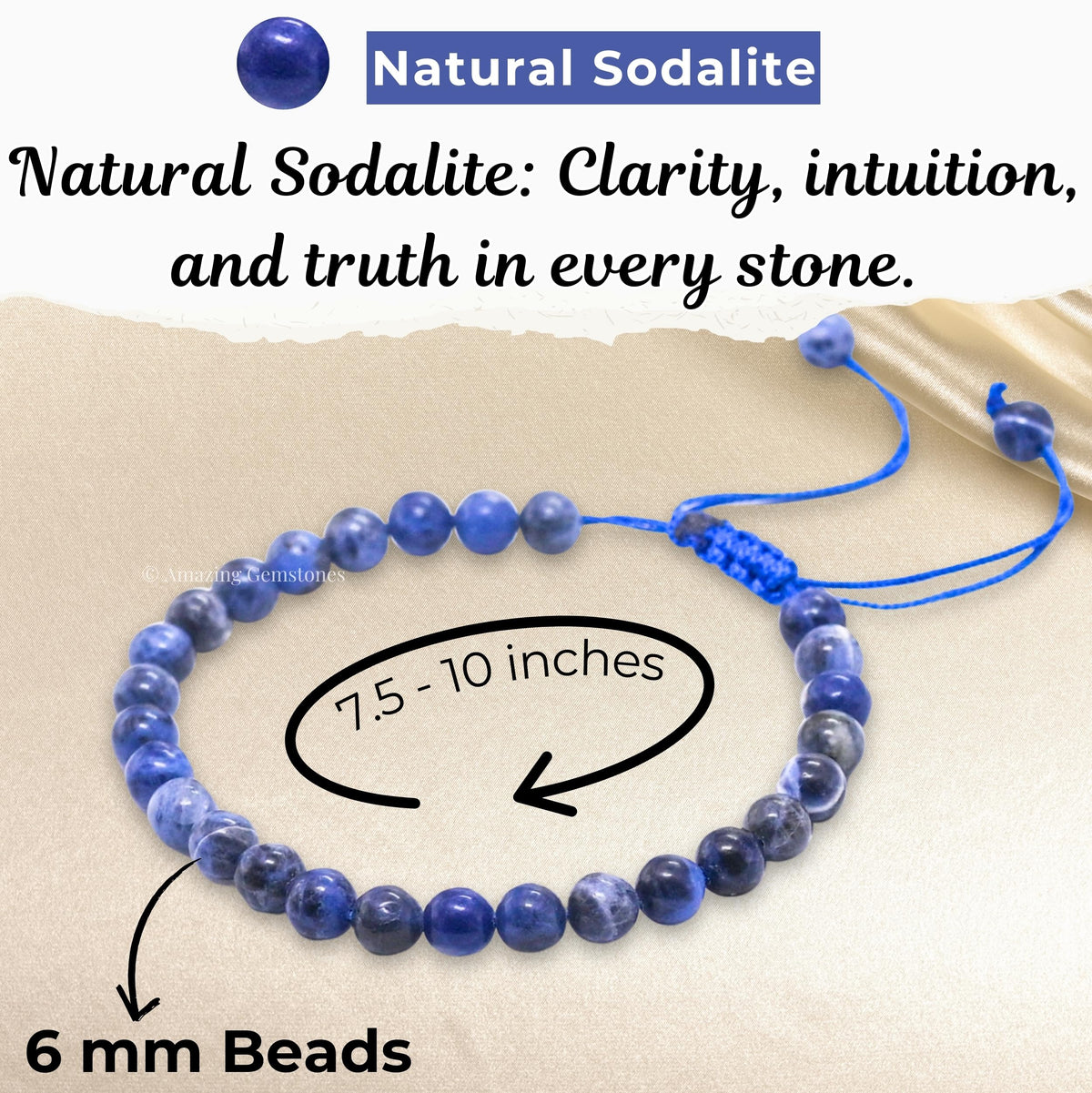 Amazing Gemstone Sodalite Bracelet for Women Men's Gifts - Protection Healing Crystal Bracelet - 6mm Gemstone Beaded Adjustable Bracelet