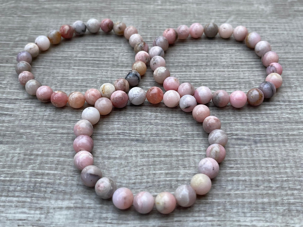 GAF TREASURES Pink Opal Crystal Bead Bracelet 8mm, Genuine Pink Opal Stretch Gemstone Bracelet, Healing Crystal Bracelet, Gift for Men & Women (1)