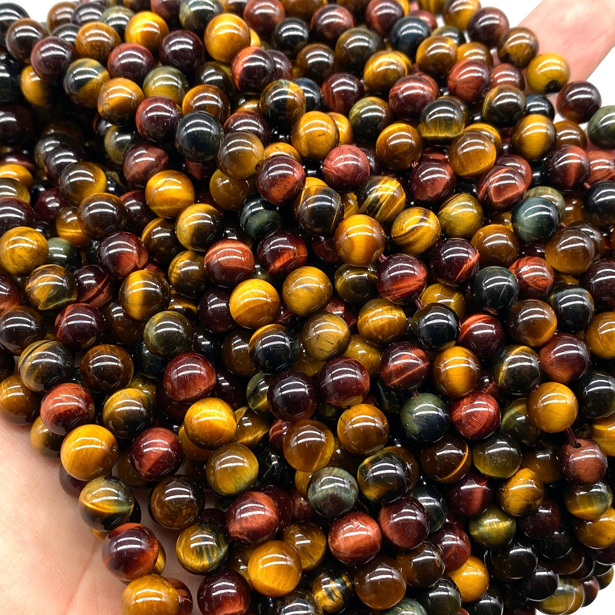 ABCGEMS African Tri-Color Tigers Eye Beads (Gorgeous Matrix- Mohs Hardness 7) Healing Energy Crystal Stone Ideal for Bracelet Necklace Ring DIY Jewelry Making Craft Men Women Smooth Round Tiny 6mm