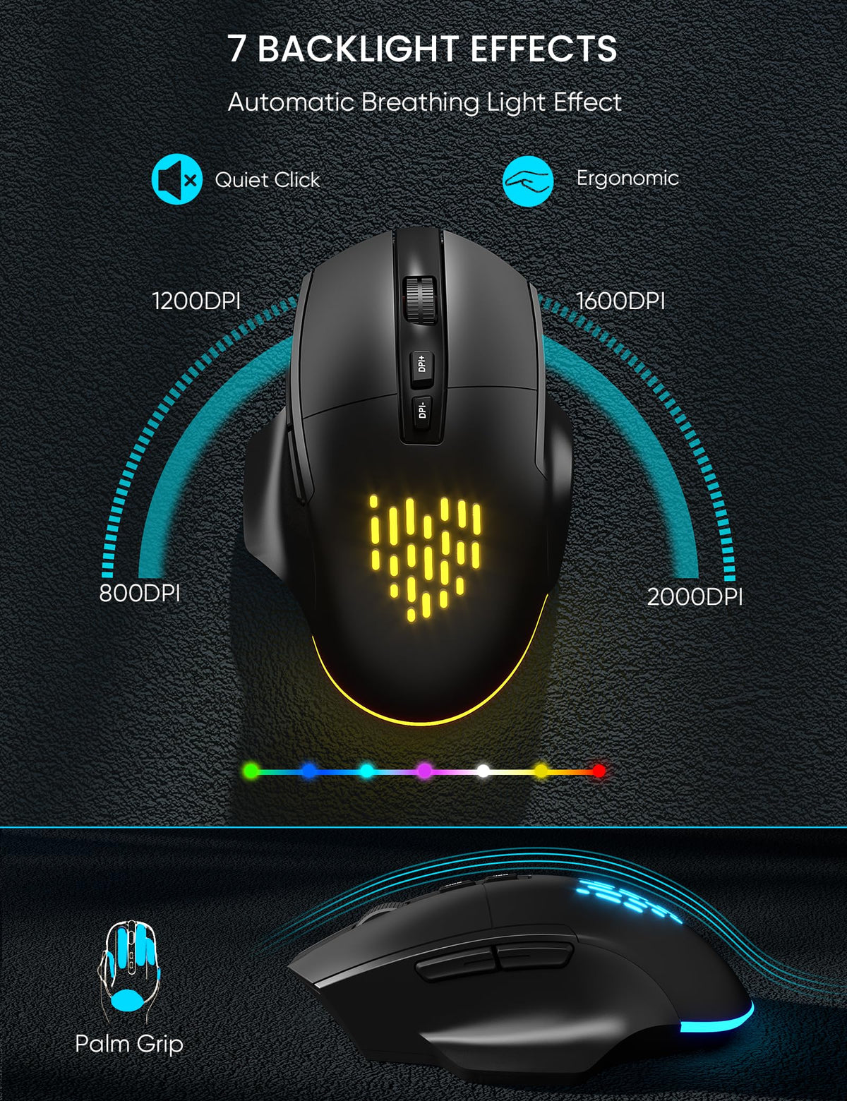 SABLUTE MA22 Pro Wireless Keyboard and Mouse Combo - Ergonomic Wave Keyboard with Soft Leather Wrist Rest, Phone Holder, Rechargeable, RGB Backlit Mouse, Full-Size Set for Windows/Mac/Computer