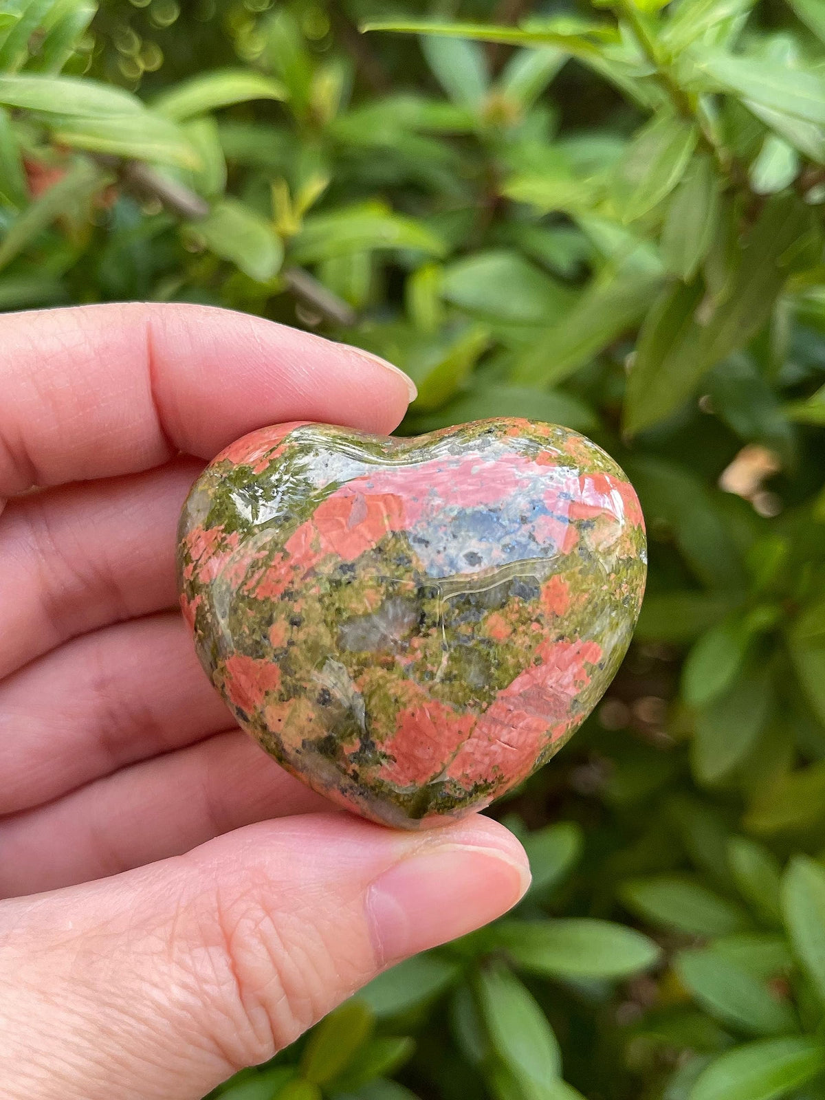 GAF TREASURES Unakite Gemstone Hearts, Polished Unakite Puffy Hearts, Unakite Crystal Palm Stone, Unakite Healing Crystal Hearts (1 Heart)
