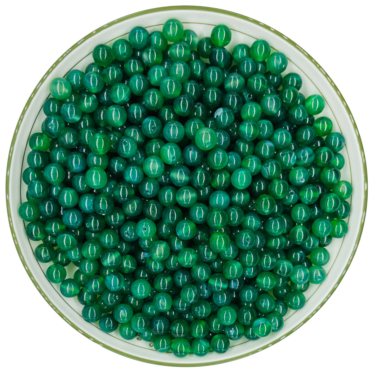 WHNKFB 8mm 50PCS Natural Green Agate Round Beads, Banded Loose Stone Beads for Jewelry Making Craft - 4mm 6mm 8mm 10mm Options with Free Elastic Cord