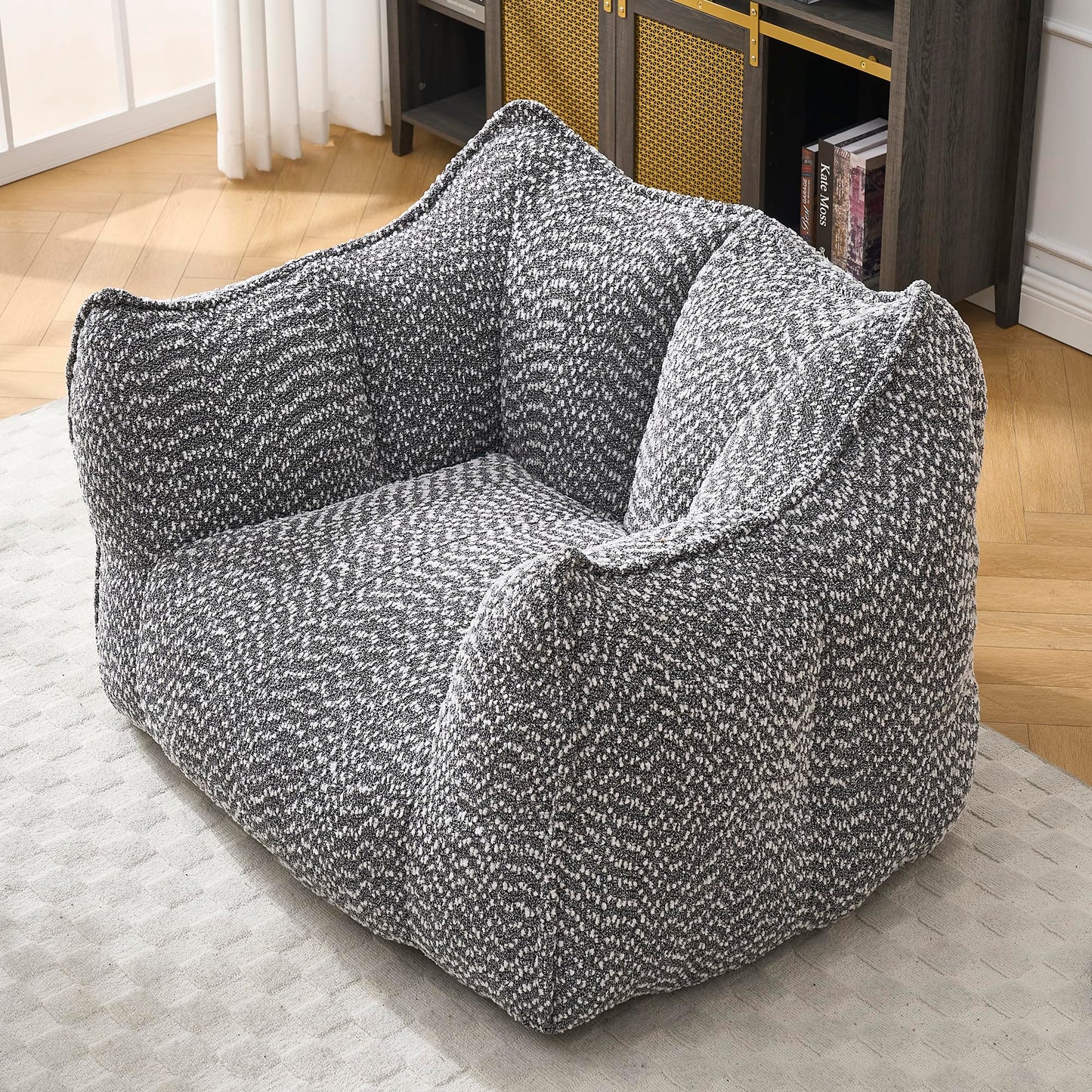 Large Grey Chenille Bean Bag Chair for Adults, Oversized Comfy Lounger for Living Room, Bedroom, Gaming, Reading, Watching TV, 47.2" x 36.2" x 30.7"