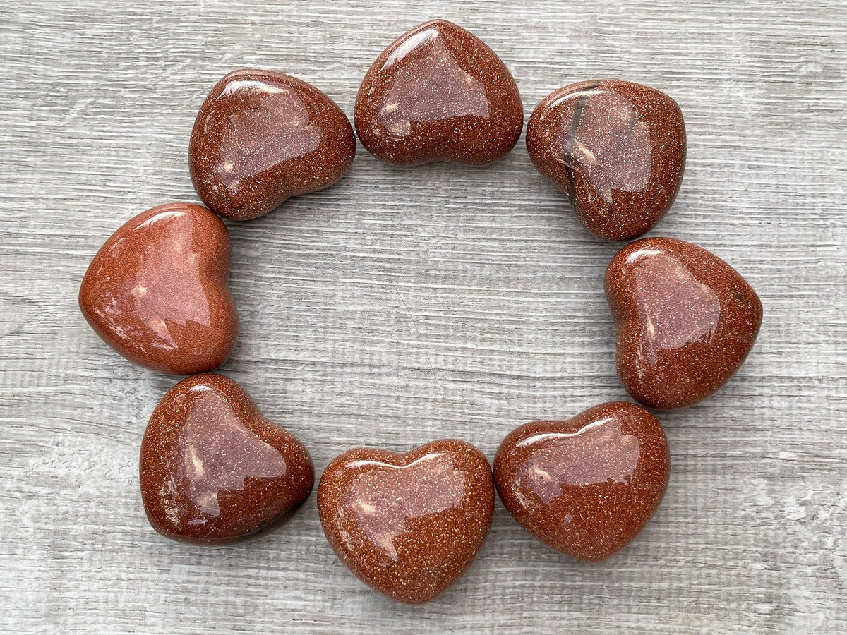 GAF TREASURES Red Goldstone Gemstone Hearts, Polished Red Goldstone Puffy Hearts, Red Goldstone Crystal Palm Stone, Red Goldstone Healing Crystal Hearts (1 Heart)